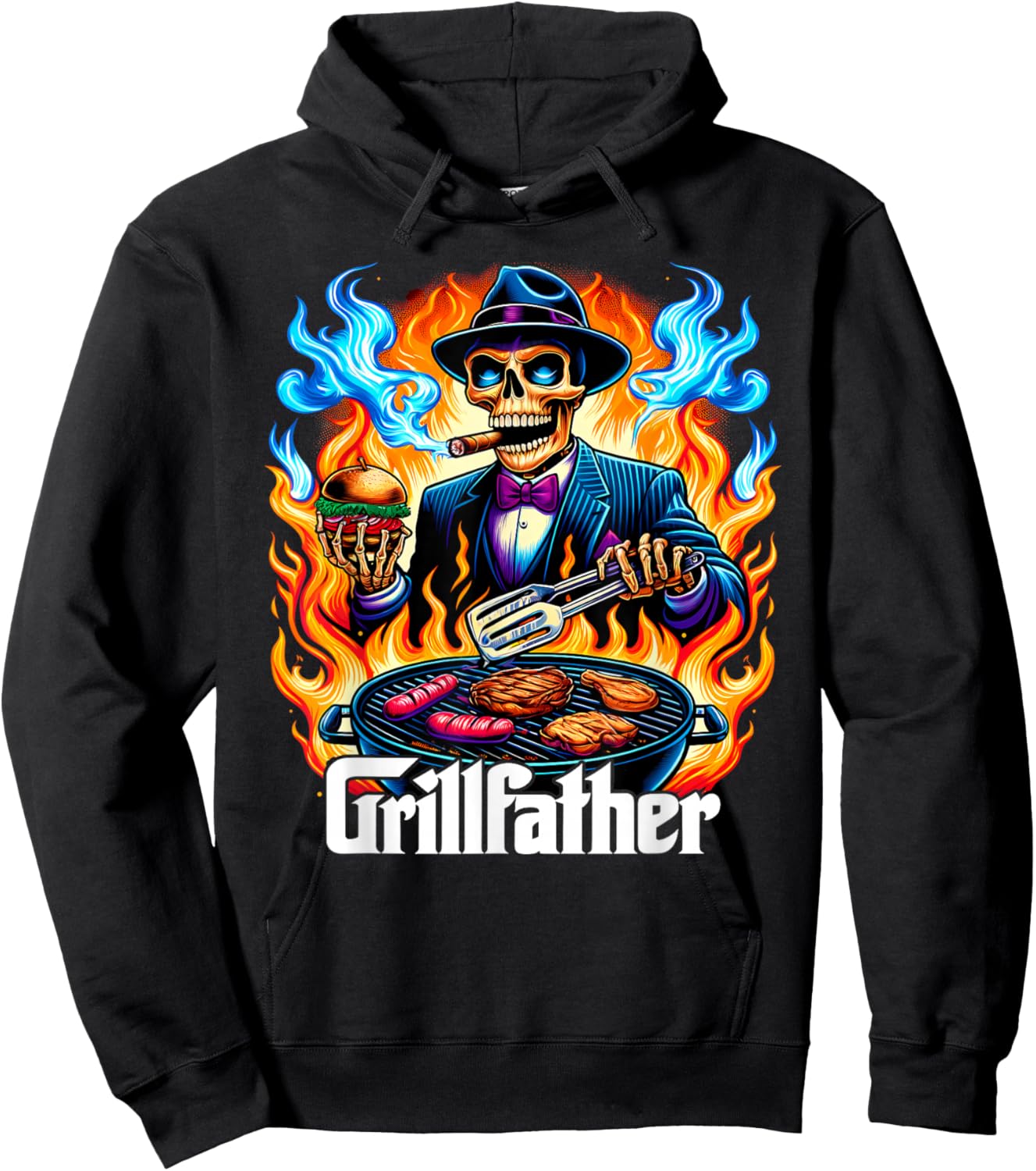 The Grillfather BBQ Grill & Smoker Barbecue Chef Skeleton Hoodie - Hoodie | Black