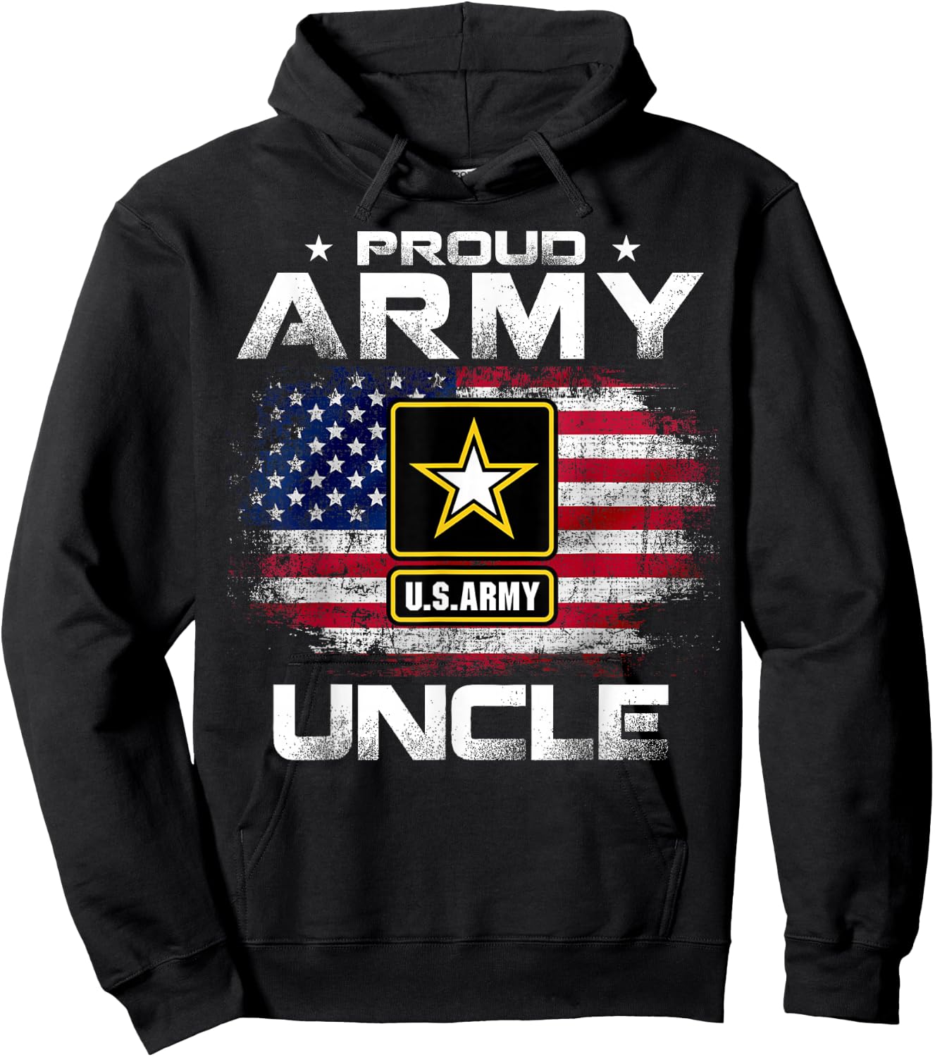 Proud Army Uncle With American Flag For Veteran Gift Hoodie - Hoodie | Black