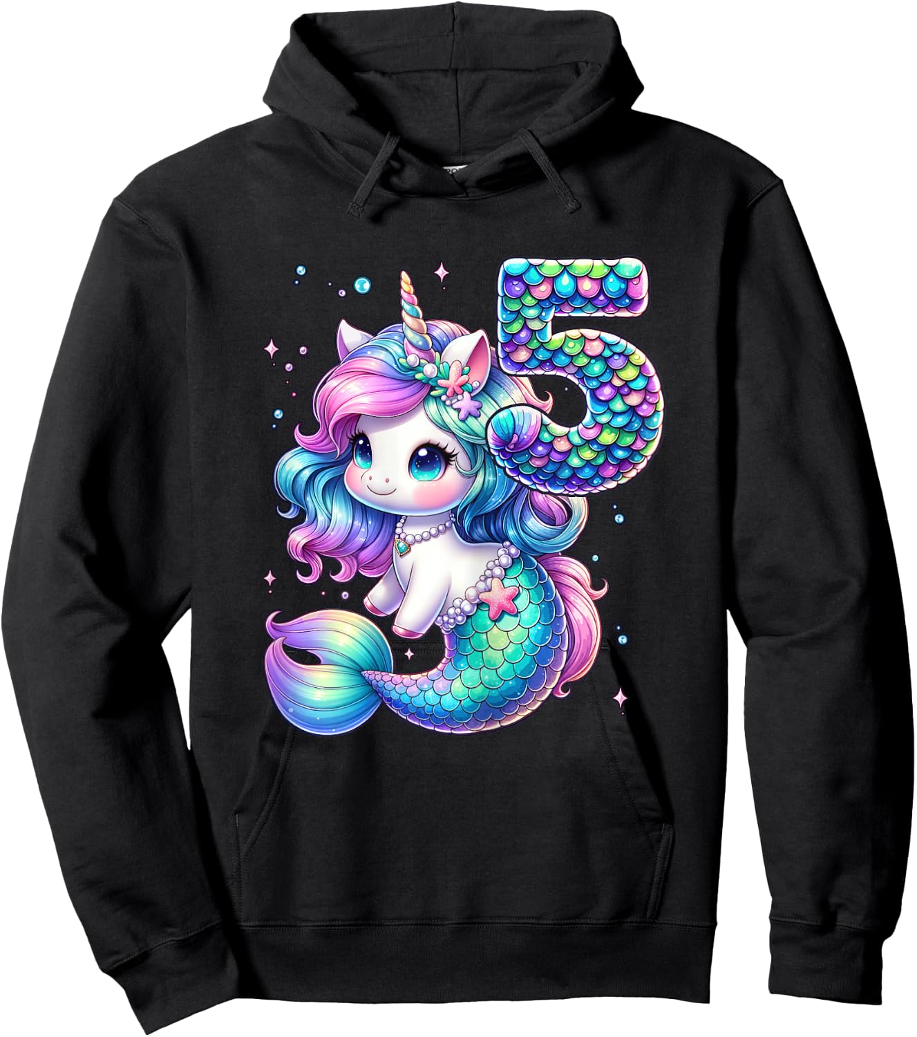 Unicorn Mermaid 5th Birthday 5 Year Old Party Girls Outfit Hoodie - Hoodie | Black