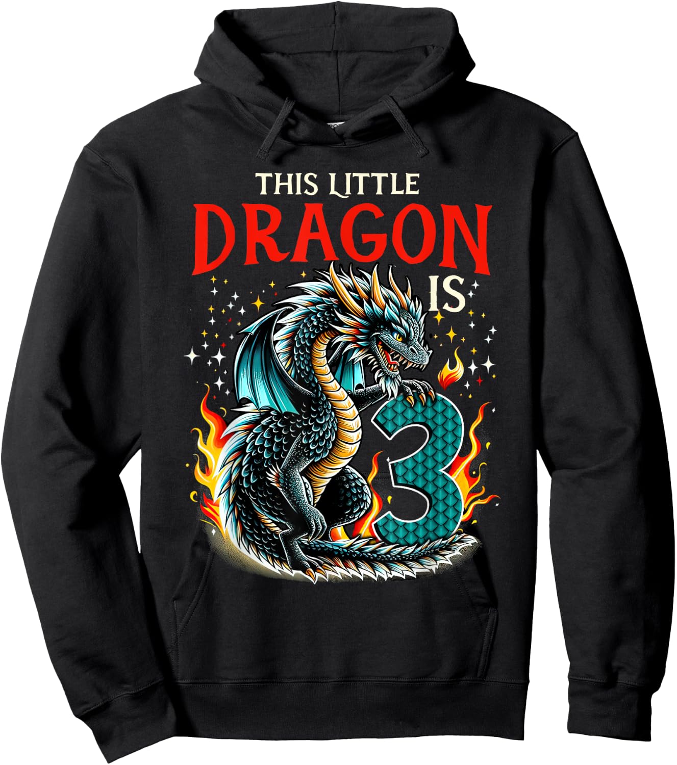Turning 3 Year Old Birthday Boy Dragon 3rd Bday Girl Hoodie - Hoodie | Black