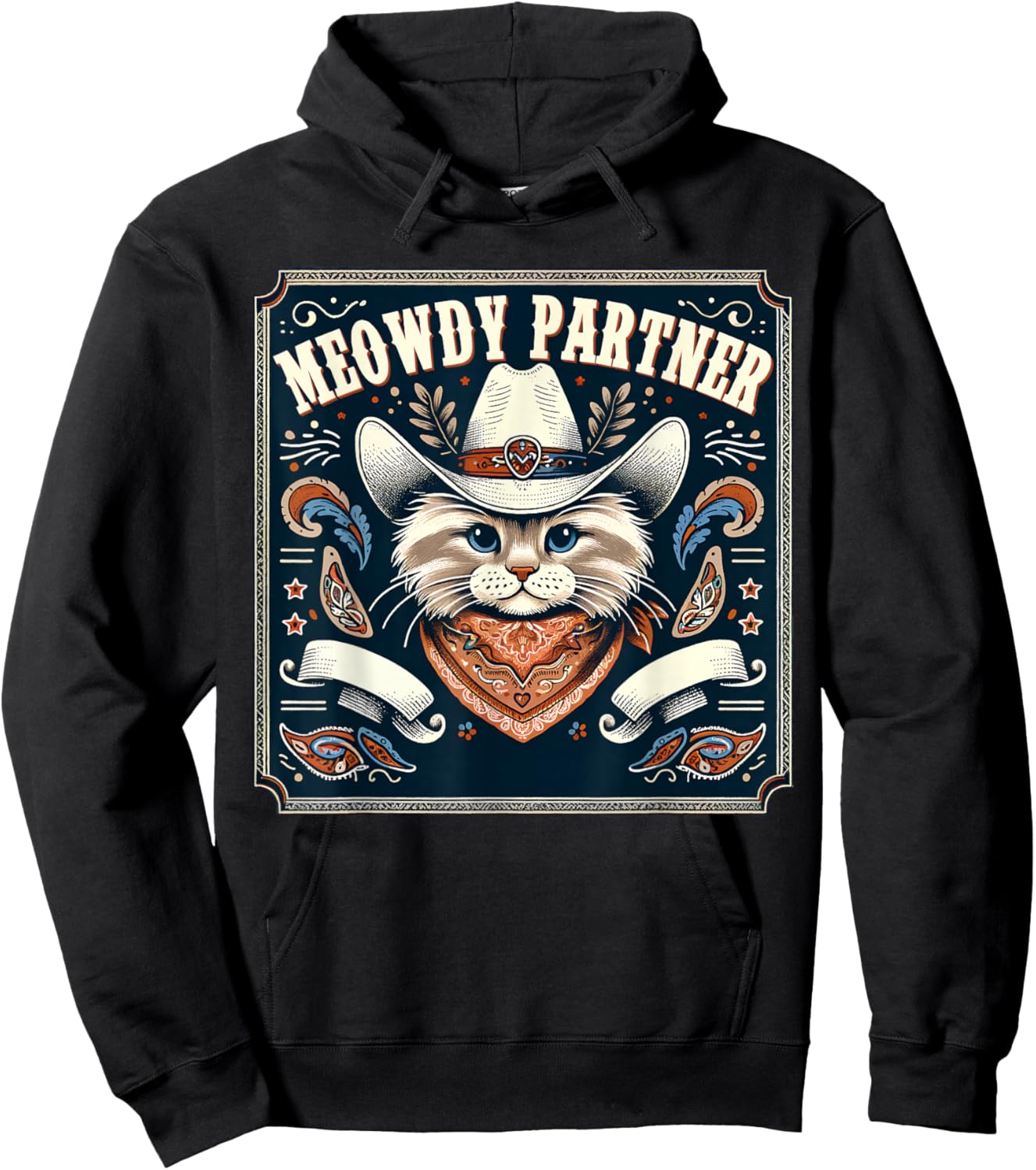 Cat Cowboy Funny Mashup Meowdy Partner Poster Western Hoodie - Hoodie | Black