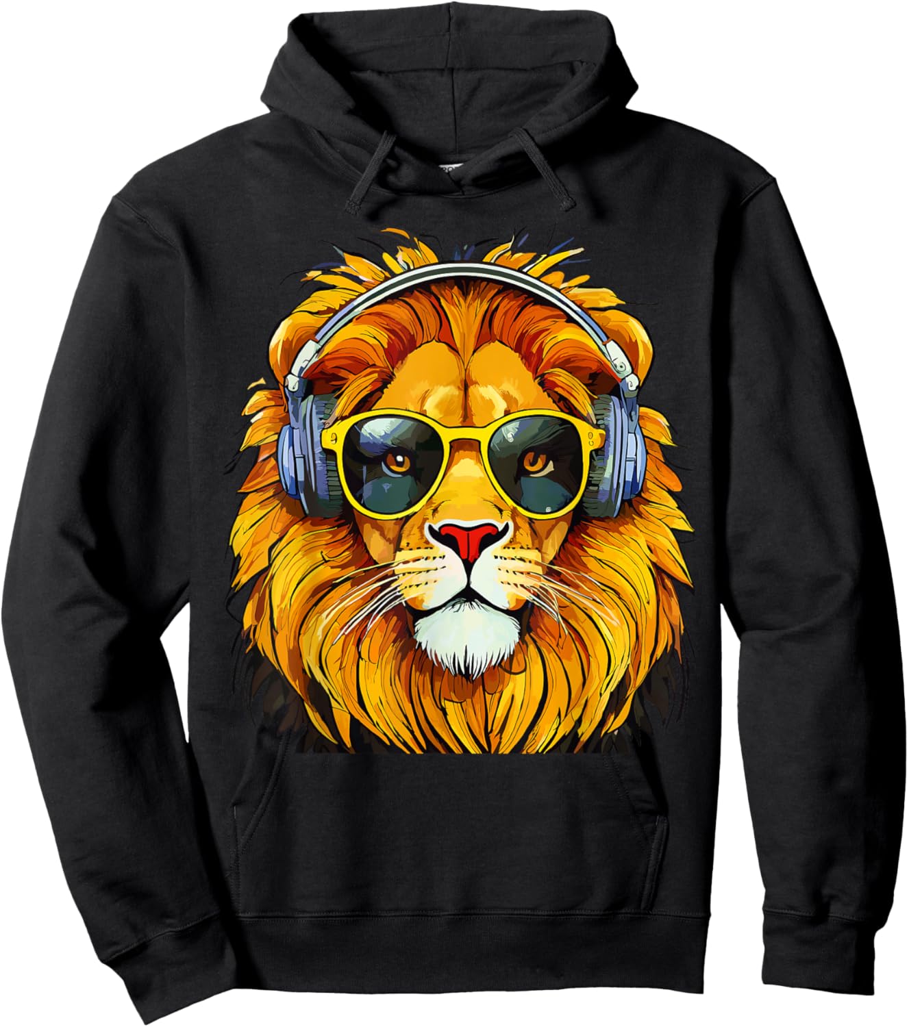 Artistic Lion with Sunglasses and Headphones Lions Hoodie - Hoodie | Black