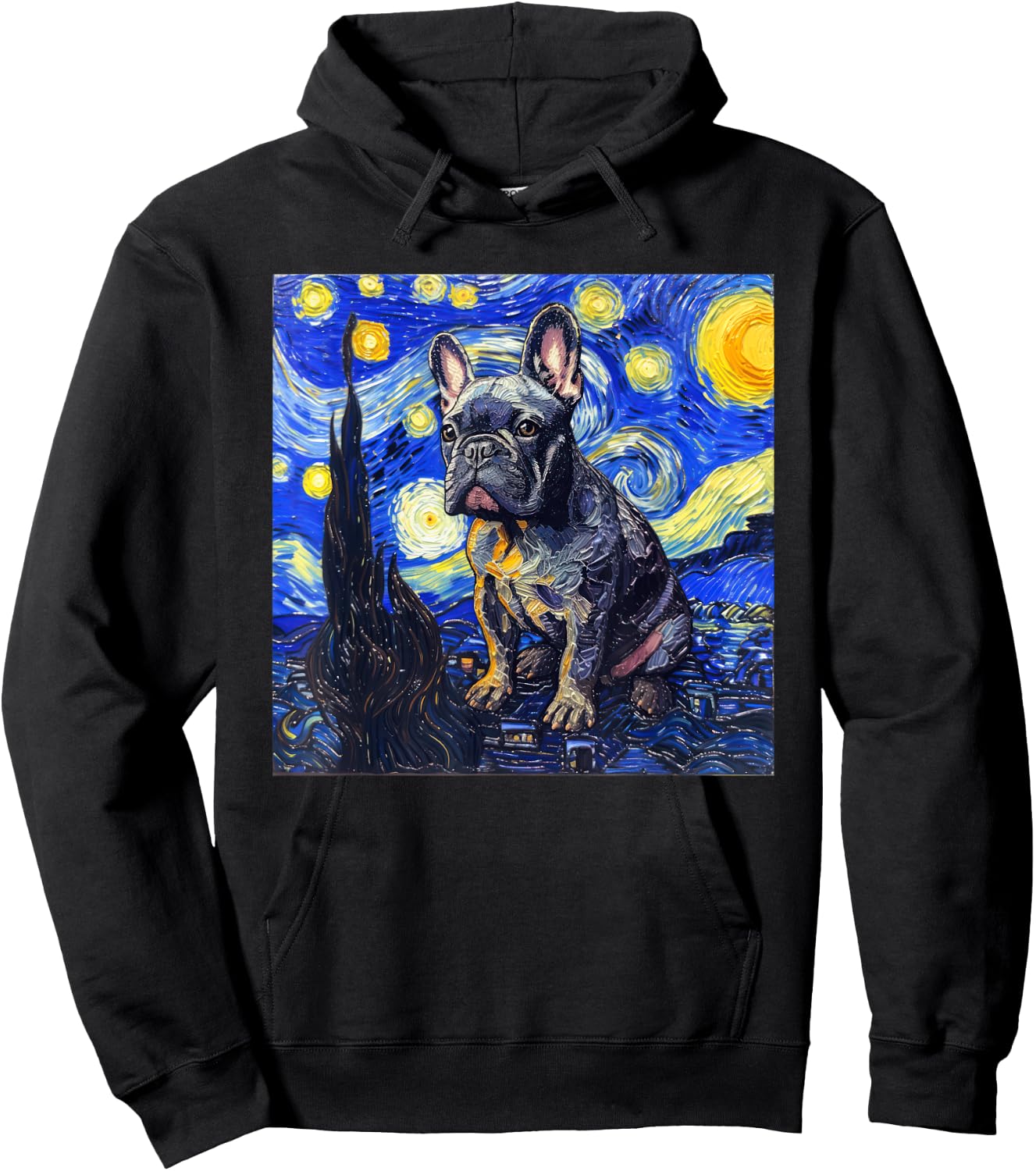 French Bulldog Dog Van Gogh Style Starry Night Men Women Girls Kids Hoodie - Hoodie | Black