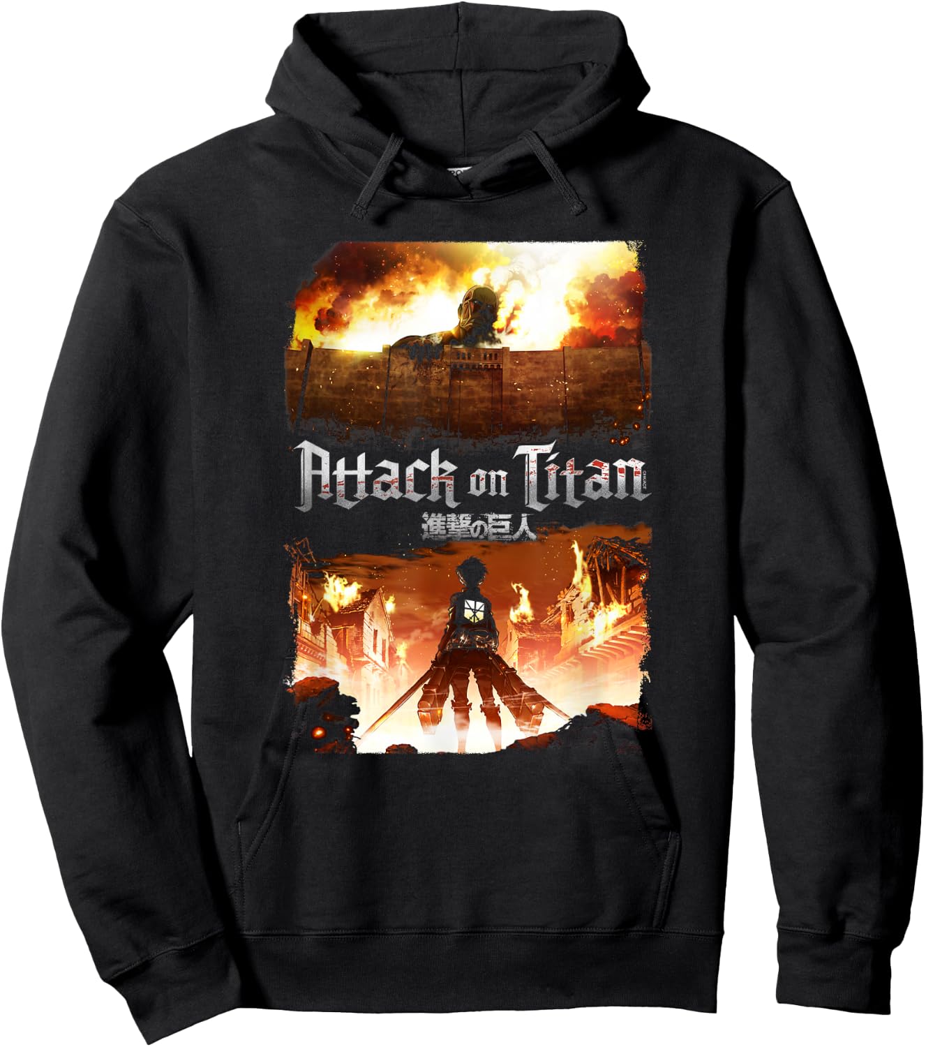 Attack on Titan Key Art Flaming Attack Scene AOT Anime Hoodie - Hoodie | Black