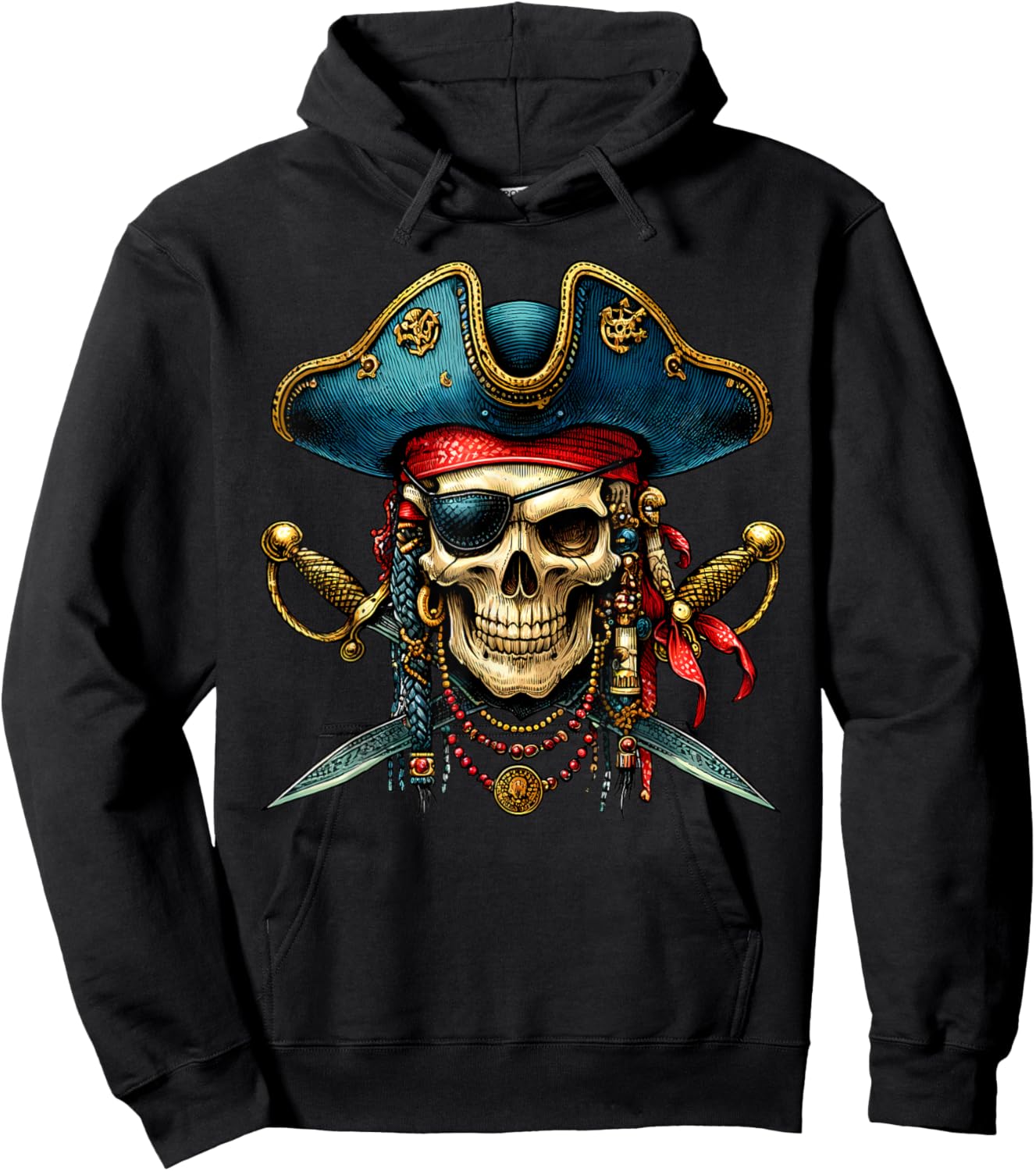 Pirate Skull Halloween Costume Men Women Boys Girls Teens Hoodie - Hoodie | Black