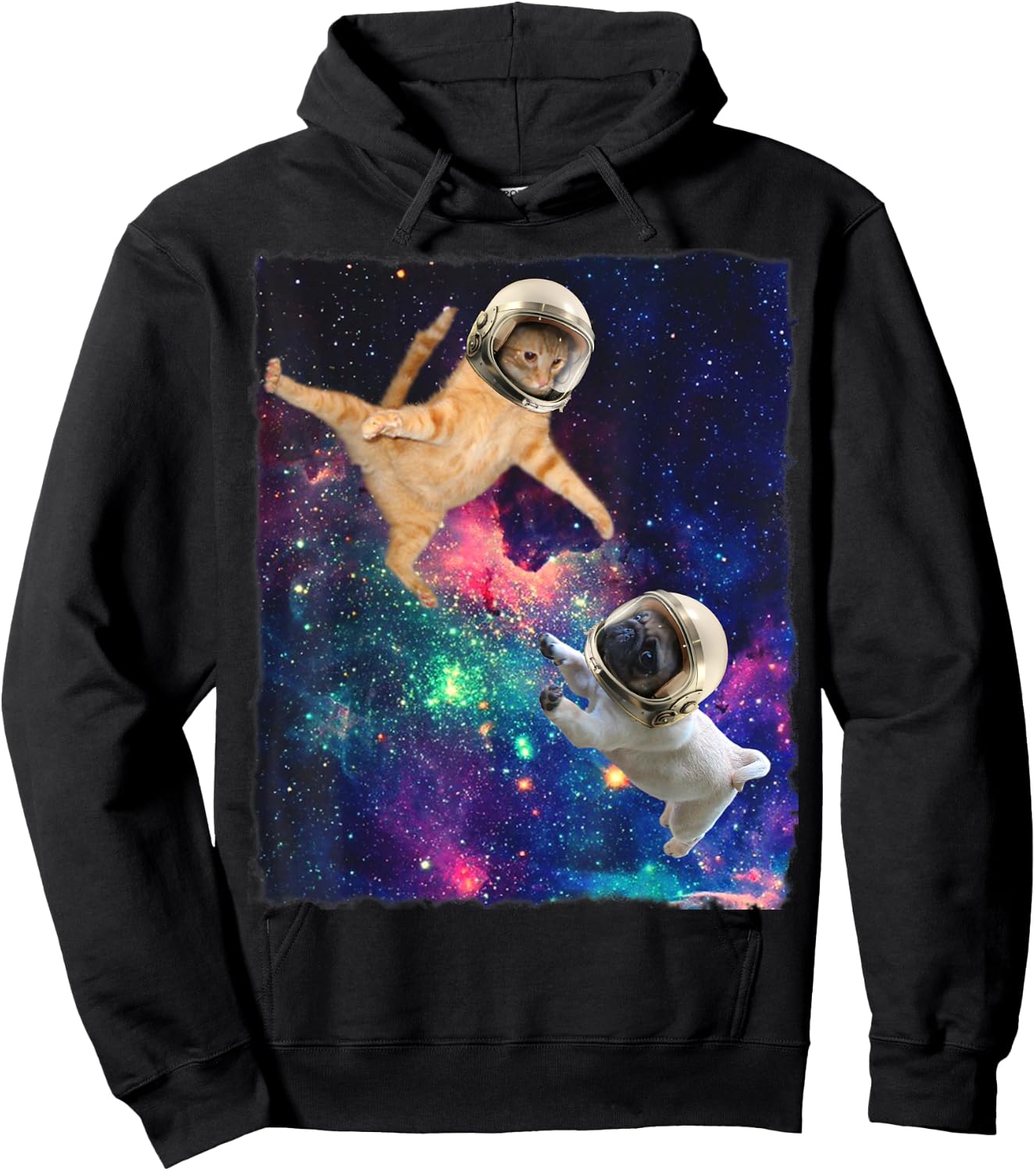Cute Space Cat vs Pug Galaxy Epic Fight In Outer Space Hoodie - Hoodie | Black