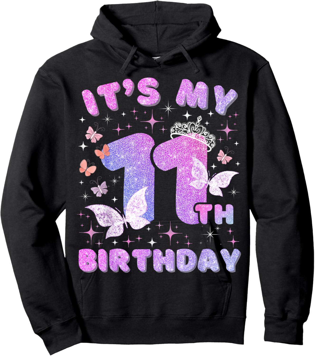 Kids 11 Years Princess Butterfly Its My 11th Birthday Girls Hoodie - Hoodie | Black