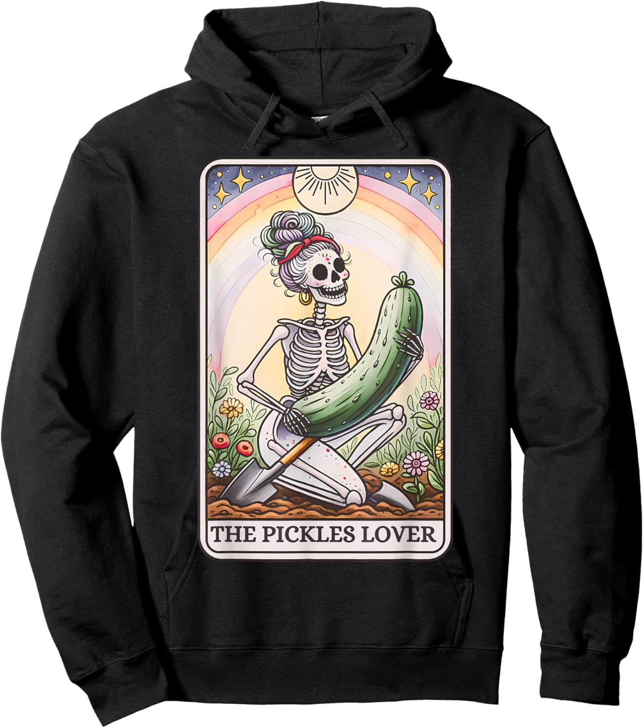 Pickle Lover Skeleton Tarot Card Pickle Jar Gardening Hoodie - Hoodie | Black