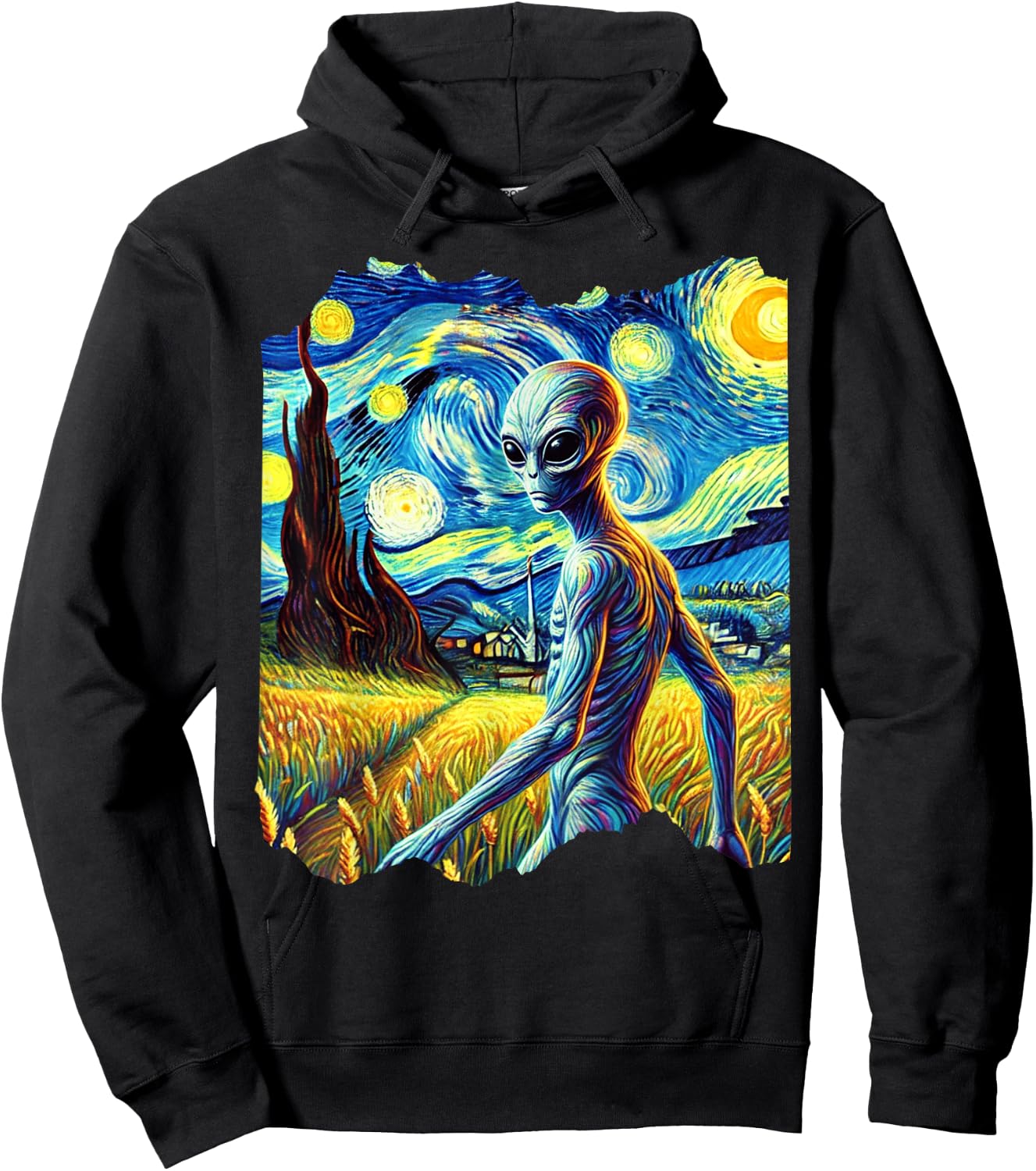 Alien Van Gogh Art Painting Star Sky Night Aliens Hoodie - Hoodie | Black