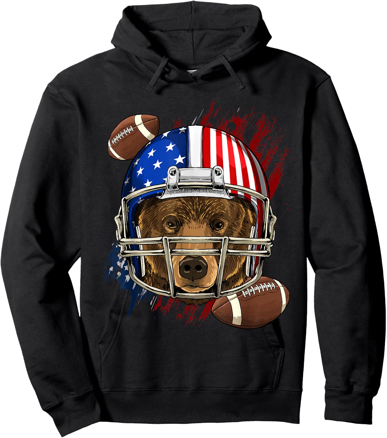 Bear American Football Bear Lovers USA Flag Hoodie - Hoodie | Black