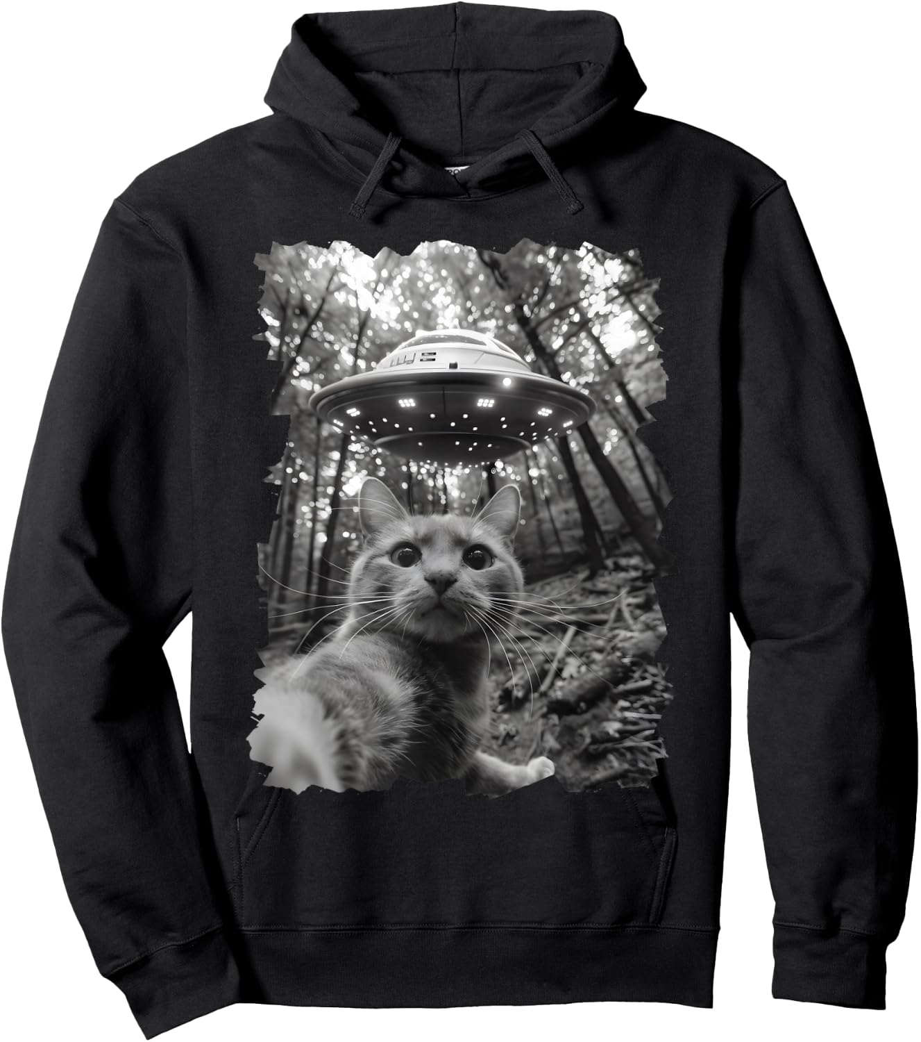 Funny Cat UFO, Funny Alien Cat Selfie UFO for Cats Lovers Hoodie - Hoodie | Black