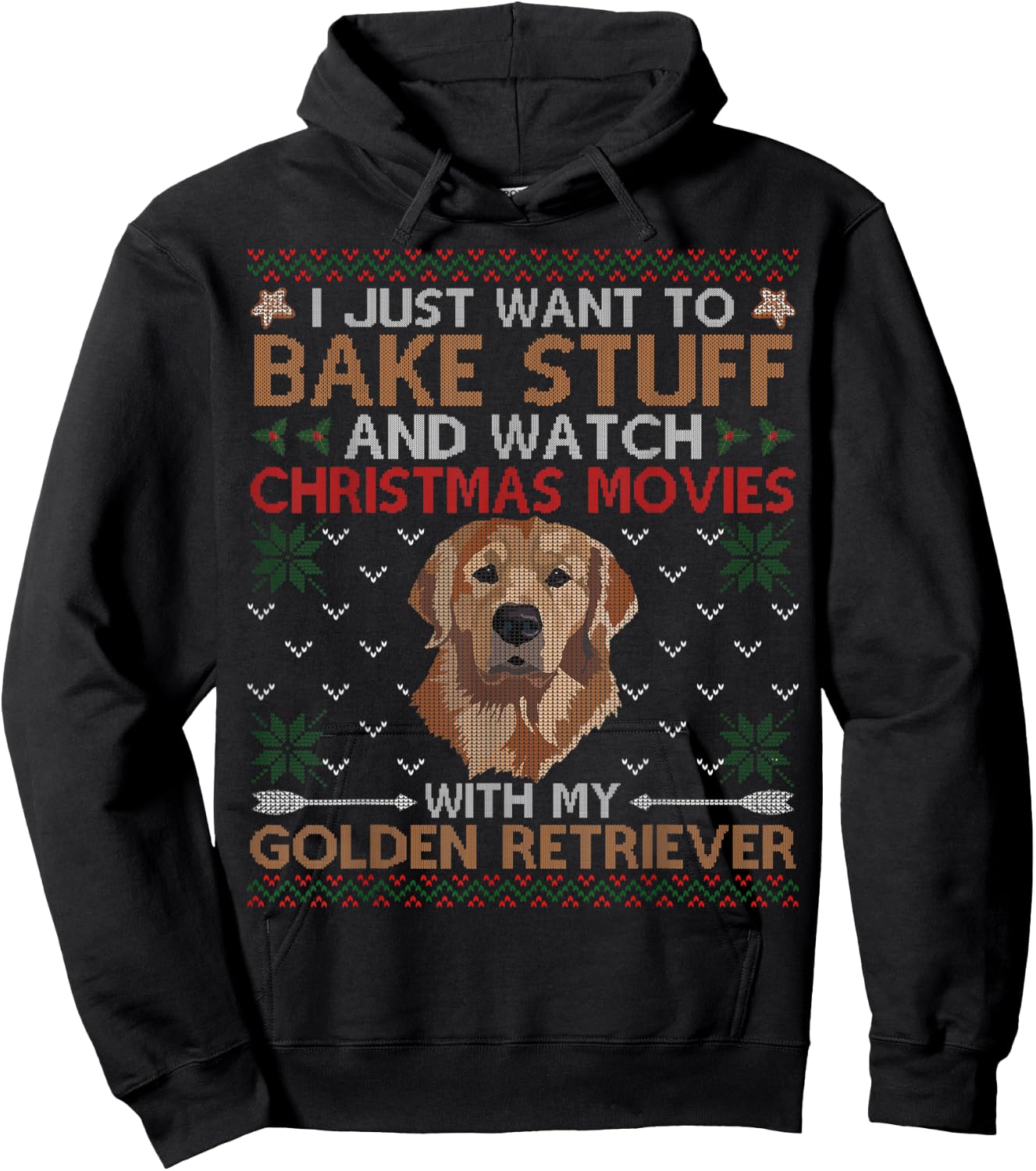 Watch Christmas Movies With My Golden Retriever Ugly Sweater Hoodie - Hoodie | Black