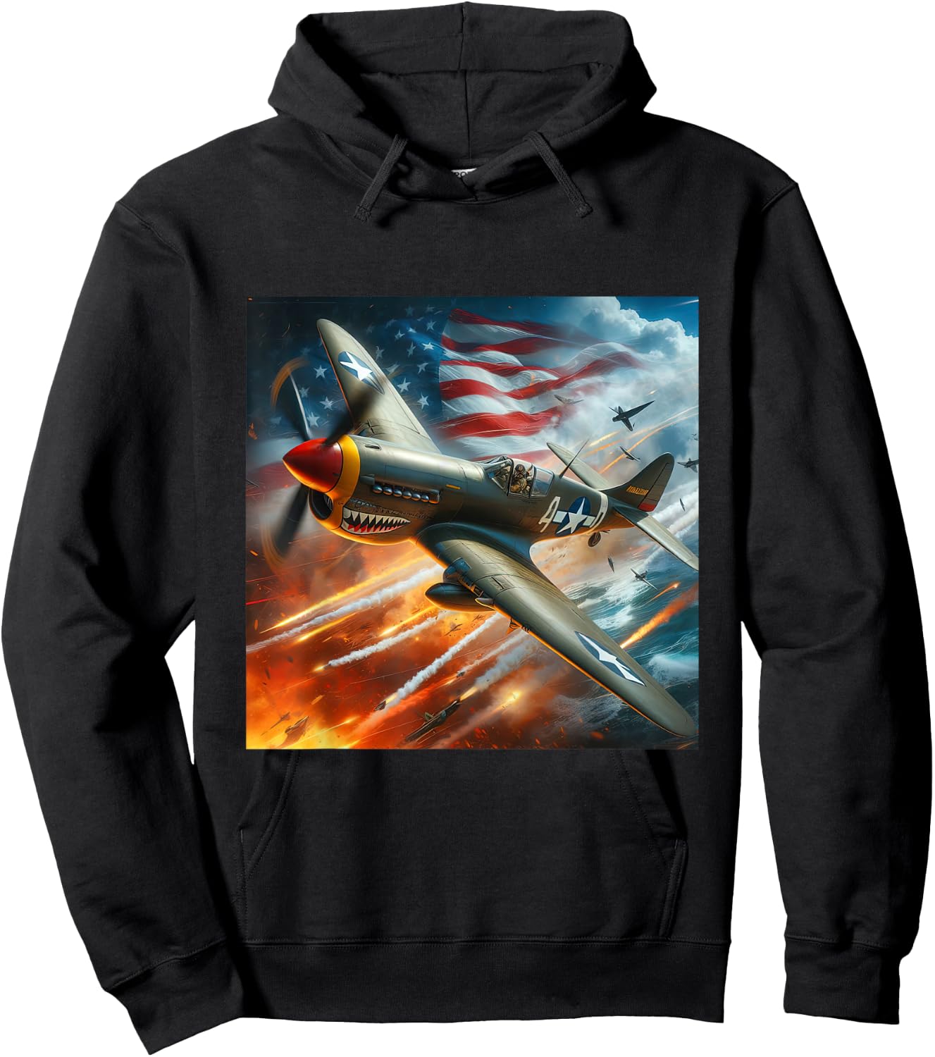 P-40 Warhawk | North American Aviation WW2 P40 US Flag Hoodie - Hoodie | Black