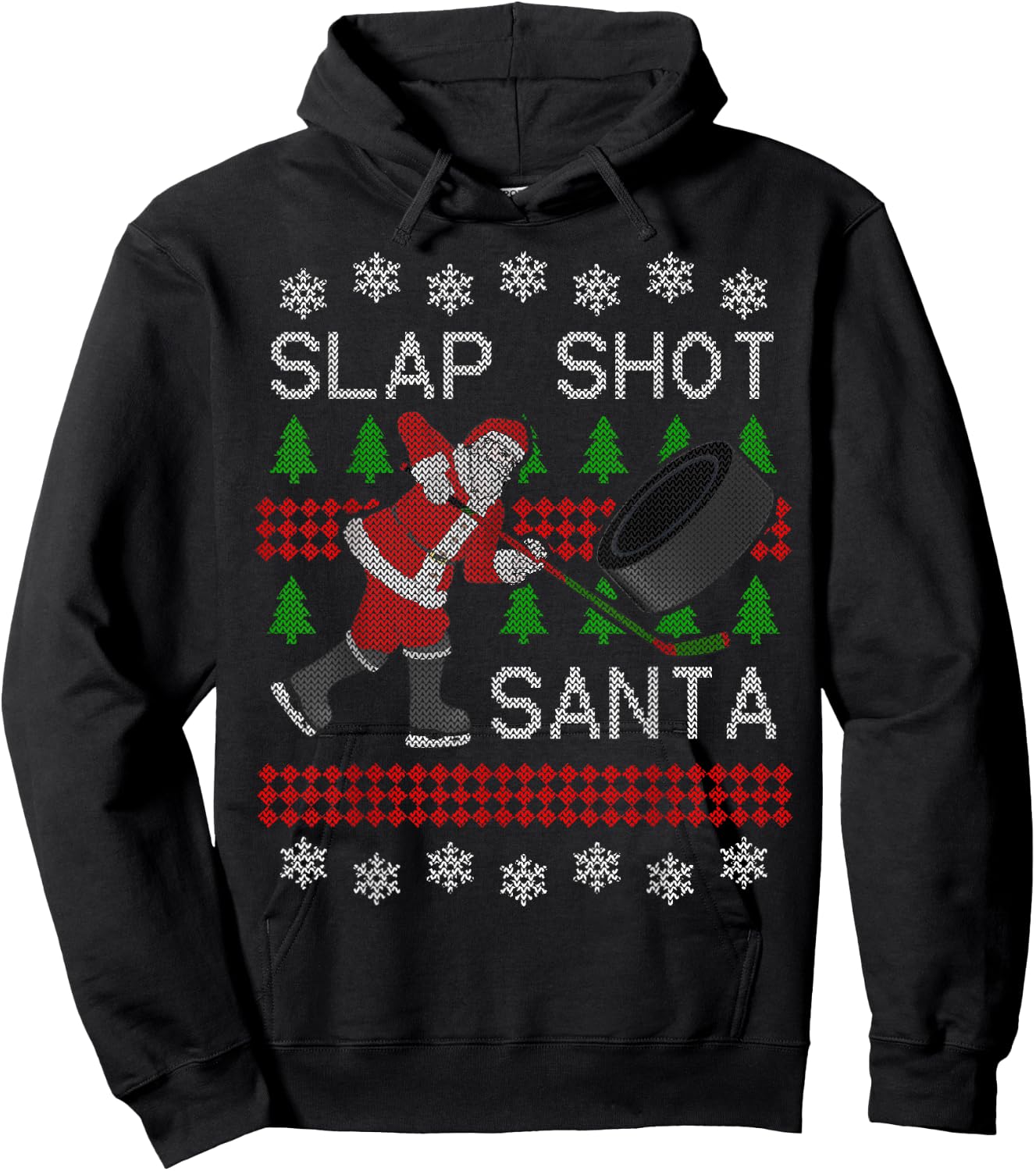 Funny Santa Hockey Puck Ugly Christmas Slap Shot Santa Hoodie - Hoodie | Black