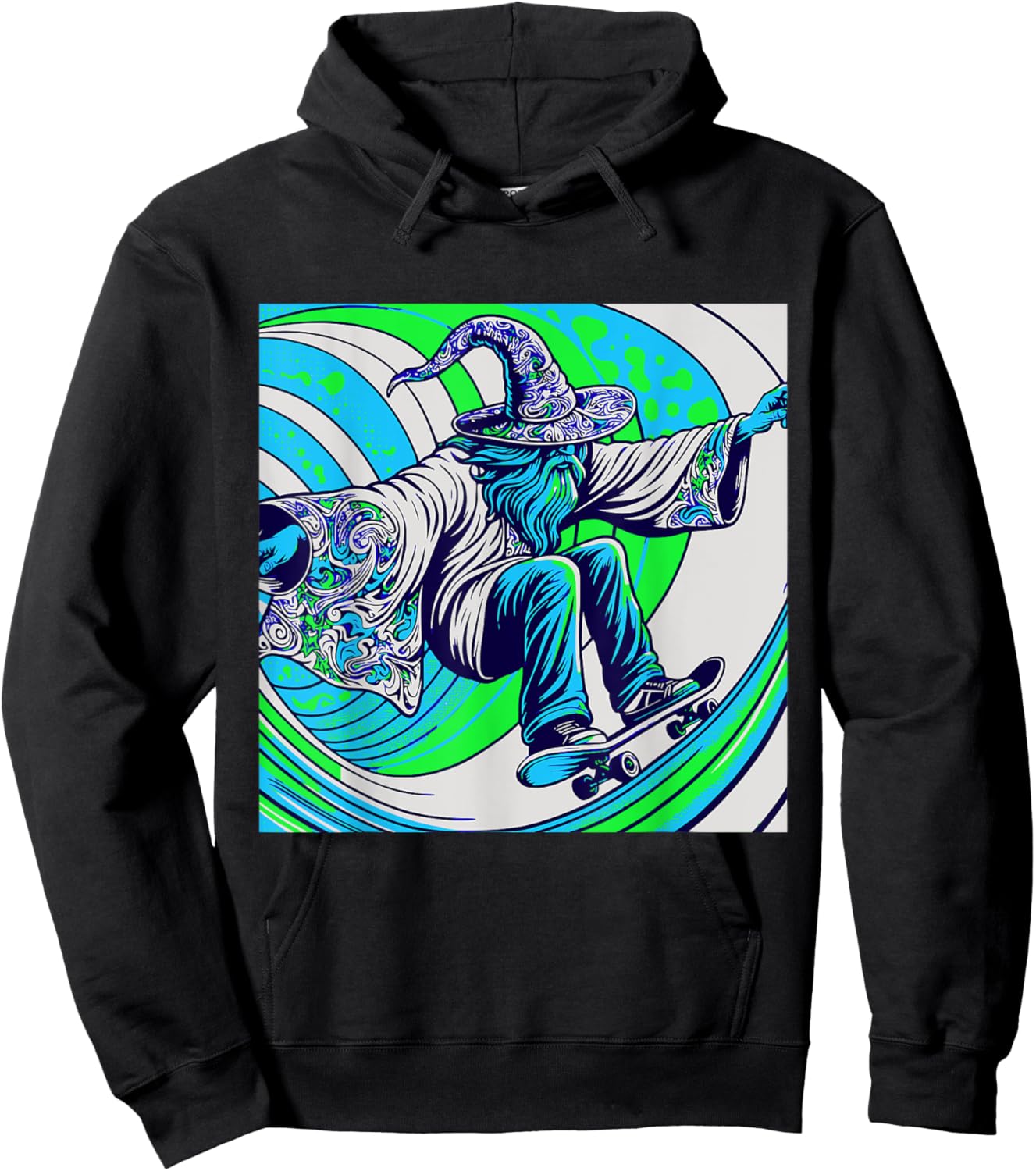 Psychedelic Trippy Rave Colourful Skateboarding Wizard Hoodie - Hoodie | Black