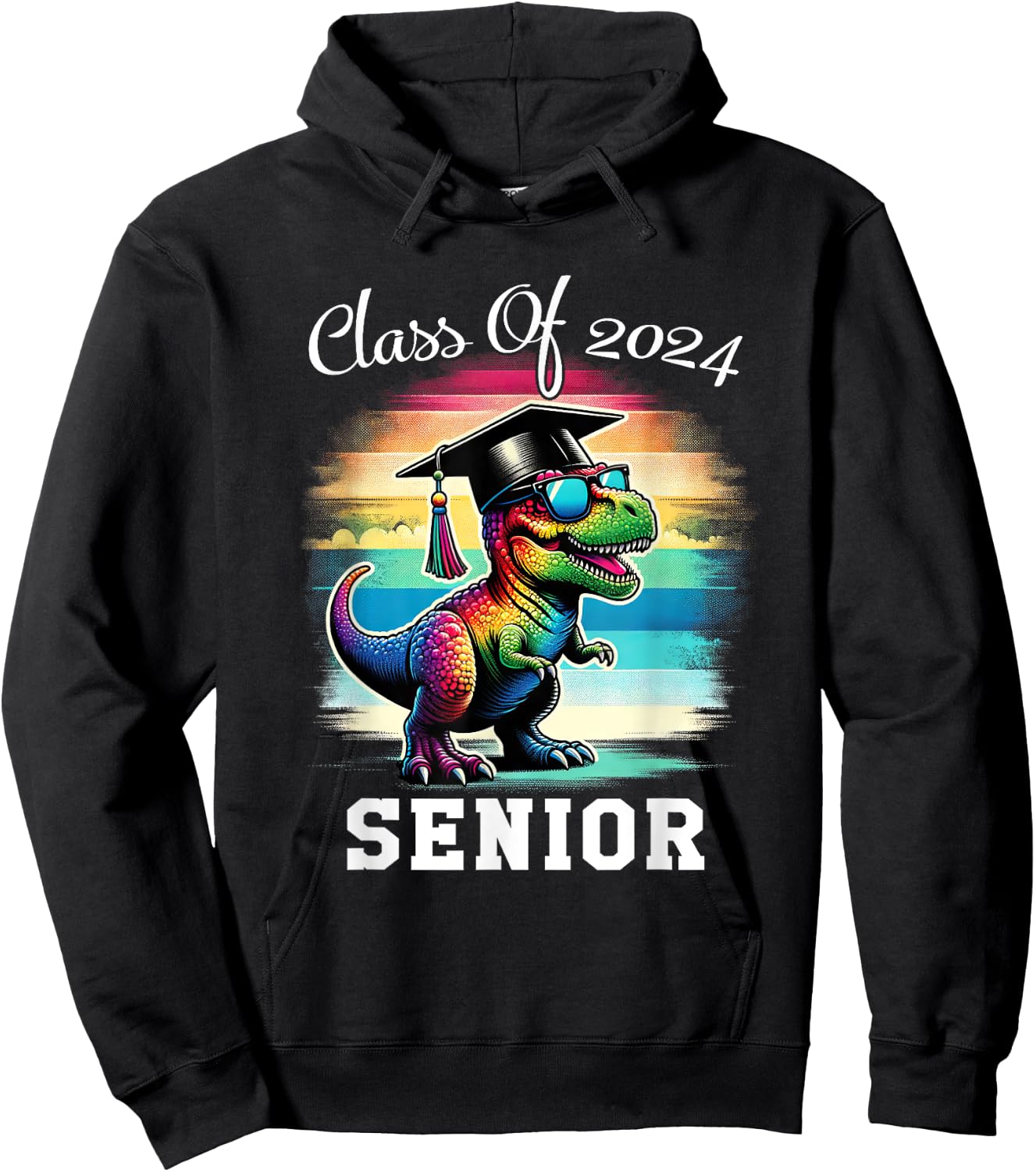 Class Of 2024 Senior Graduate T Rex Dinosaur Graduation Hoodie - Hoodie | Black