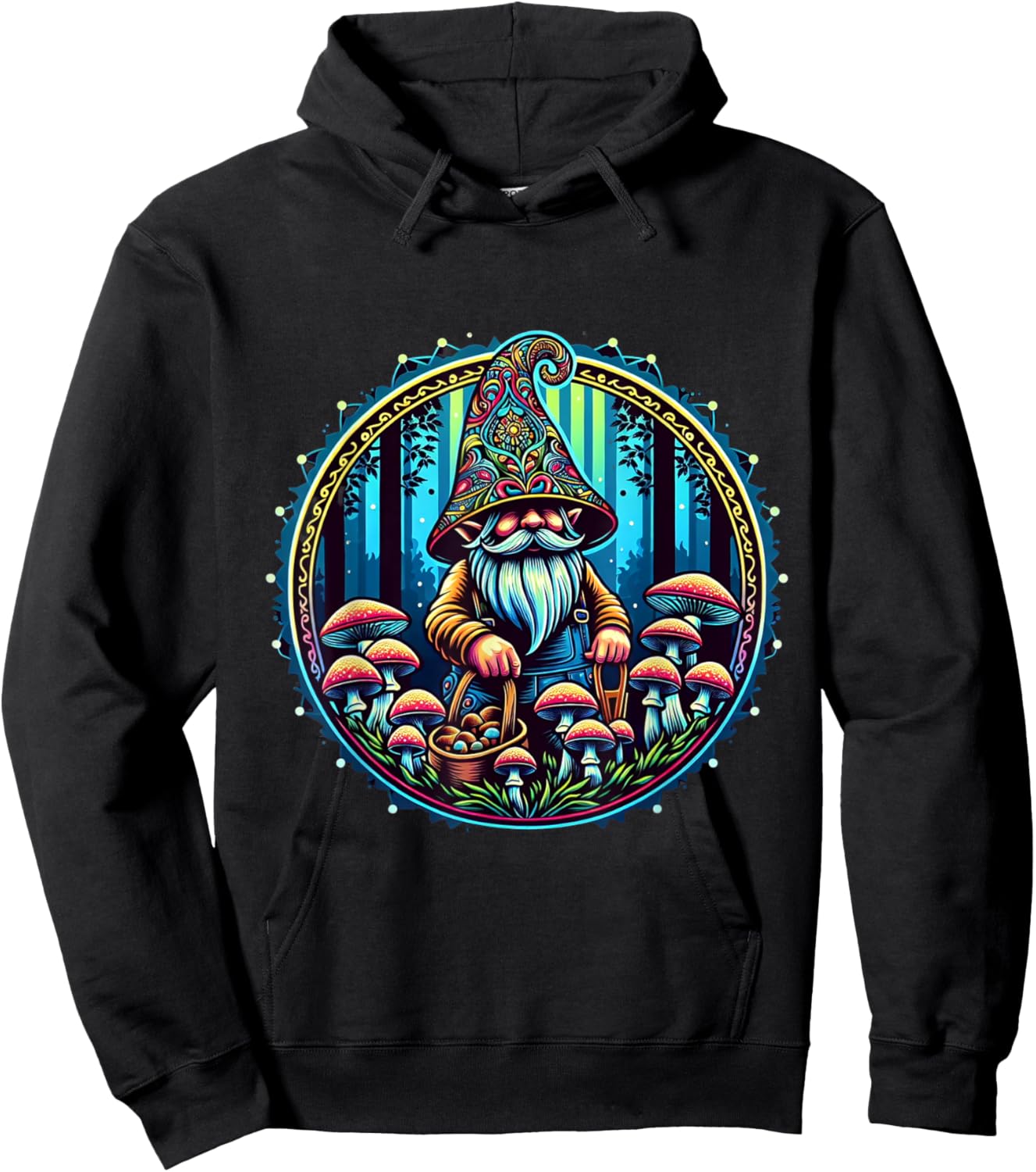 All Gnomes Need a Home Consortium Trippy Gnome Mushroom Farmer PLUR Rave EDM Festival Graphic , Small, Black Hoodie - Hoodie | Black