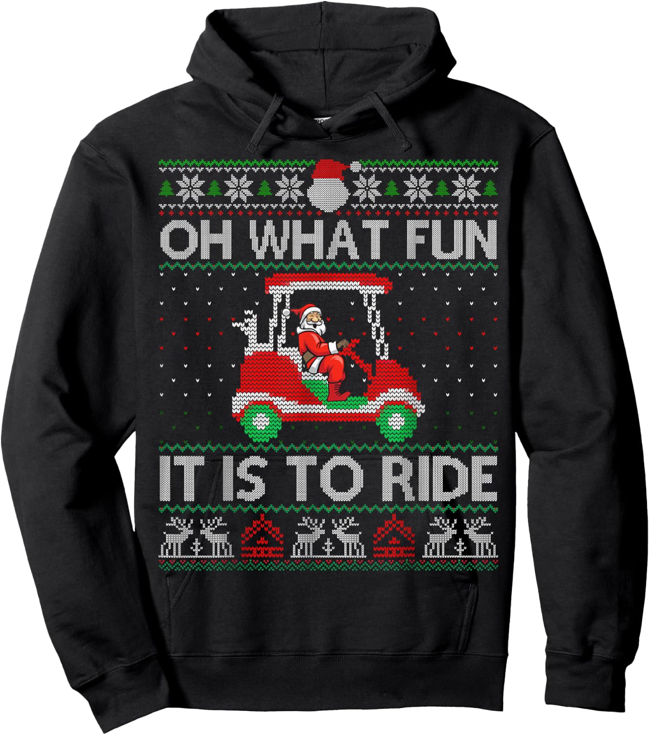 Funny Golf Cart Matching Family Christmas Oh What Fun It Is To Ride Golf Lover Ugly Sweater Hoodie - Hoodie | Black