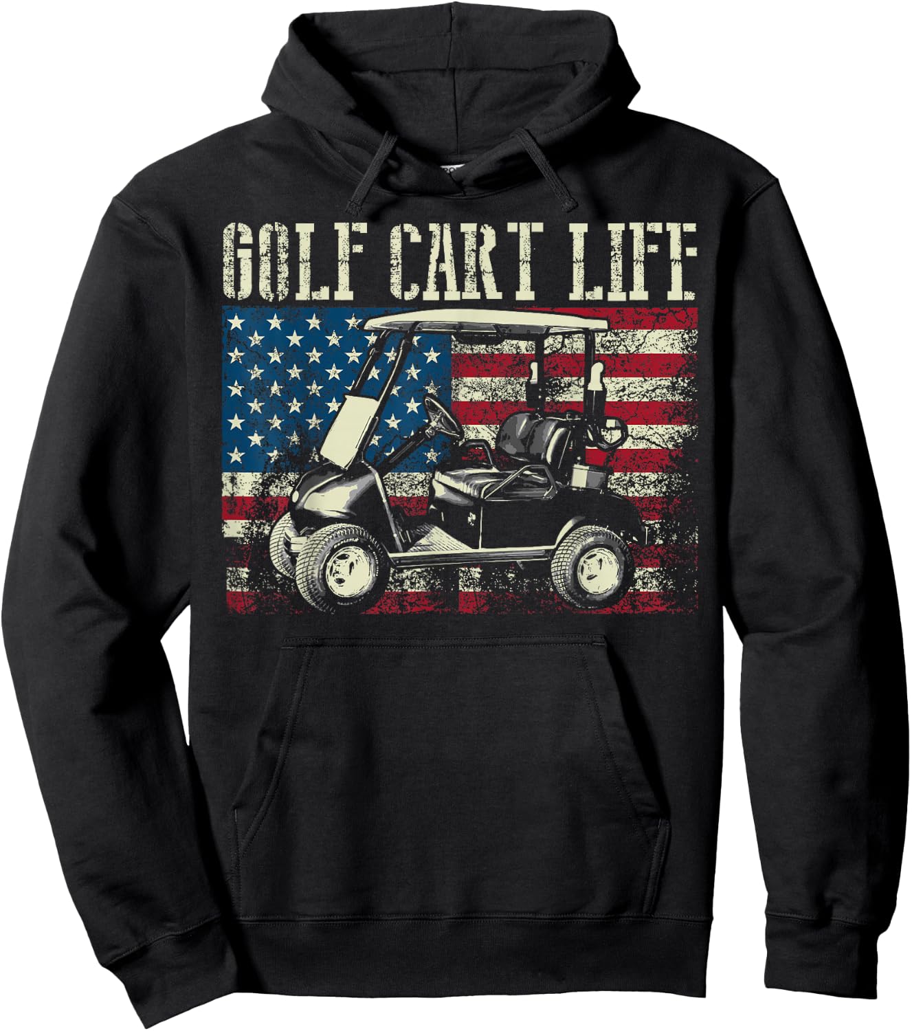 Cool Golf Cart Vintage US Flag Funny Golfing Gift Men Women Hoodie - Hoodie | Black