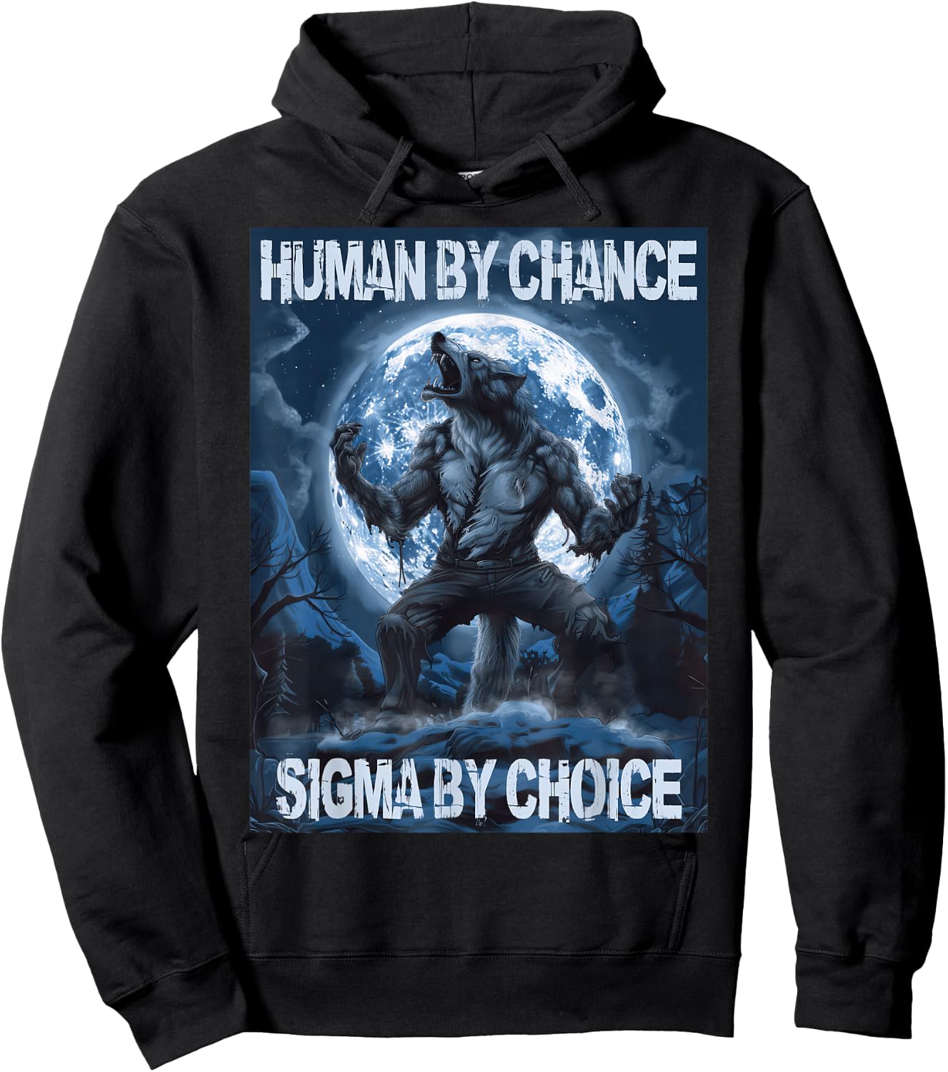 Human By Chance Sigma By Choice Wolf Hoodie - Hoodie | Black