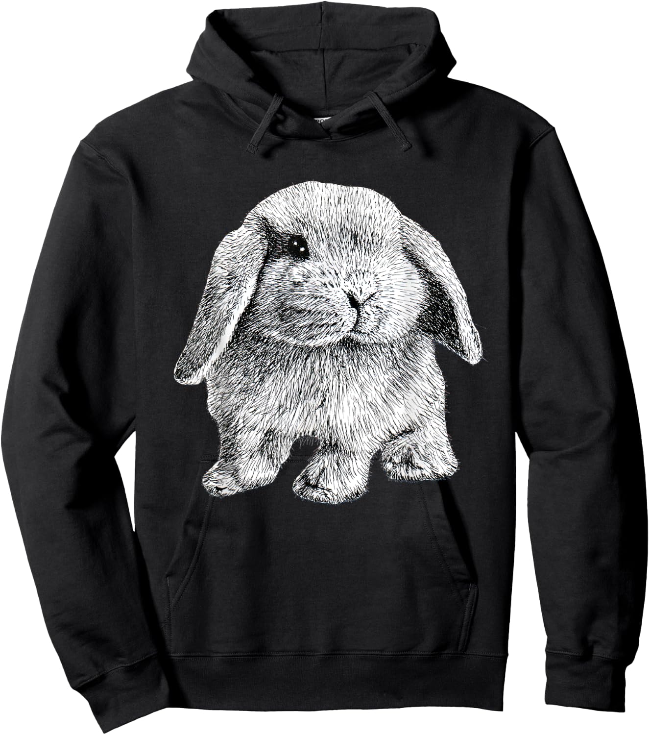 Lop Eared Bunny Rabbit Sitting Cute Drawing Hoodie - Hoodie | Black