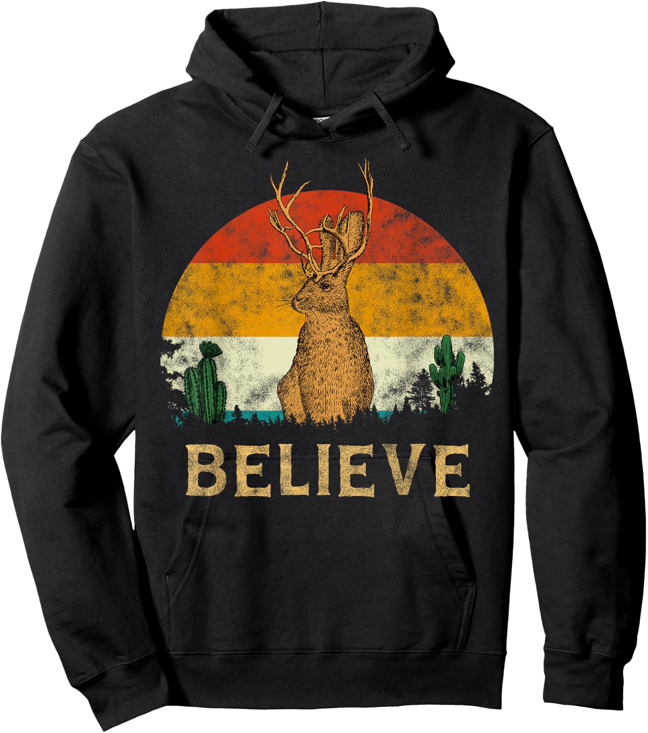Jackrabbit Desert Mountain Cactus Sunshine Believe Jackalope Men Women Girls Kids Hoodie - Hoodie | Black