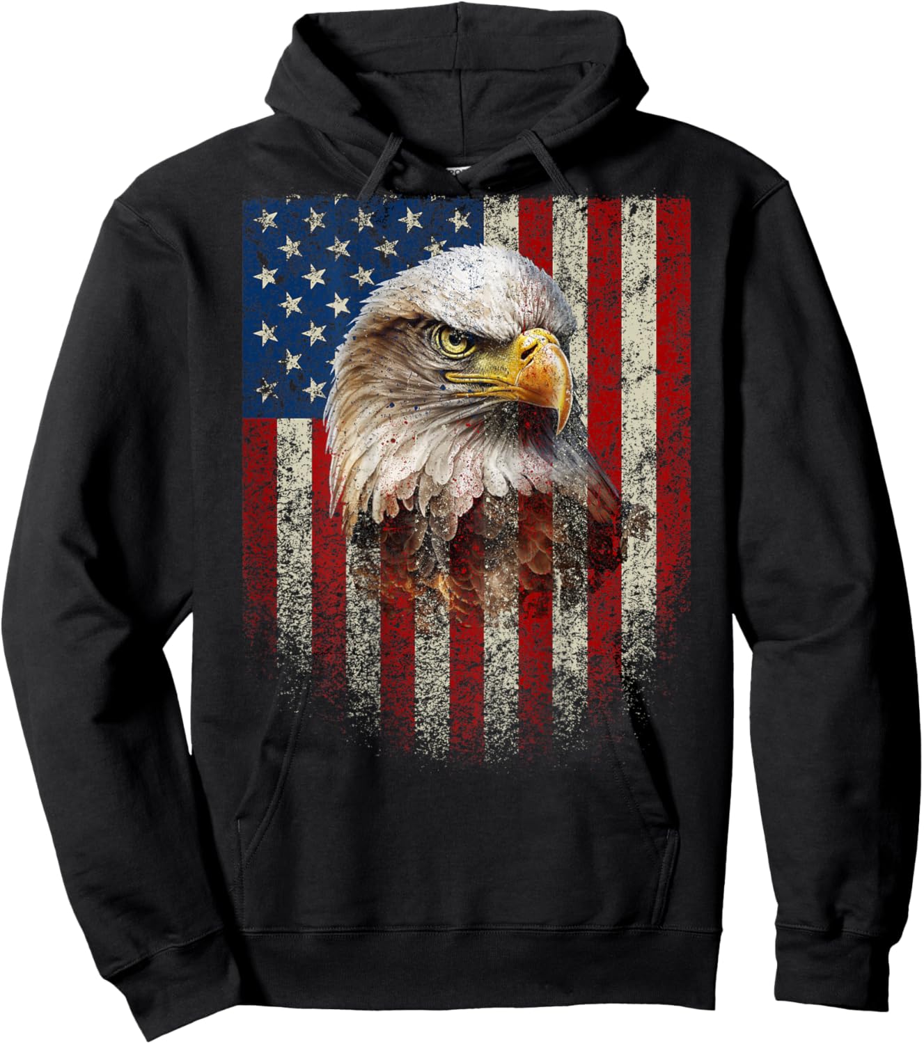 (Art on Back) Patriotic US Flag with American Eagle Hoodie - Hoodie | Black