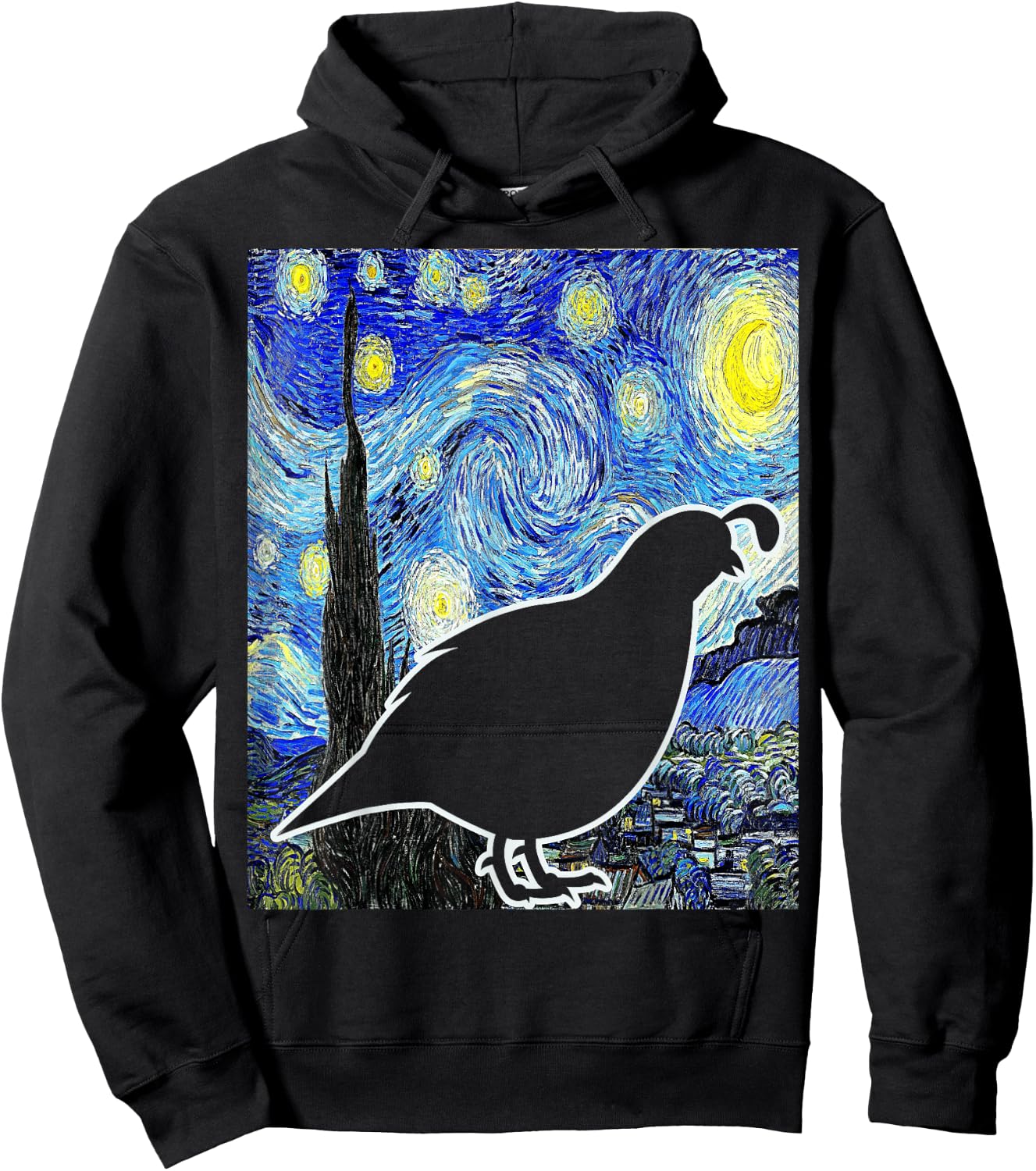 Quail Starry Night Quail Van Gogh Birdwatching Ornithology Hoodie - Hoodie | Black