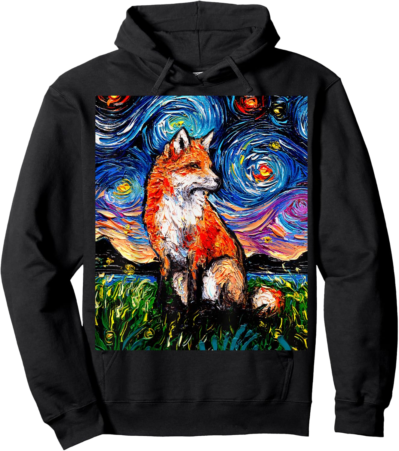 Red Fox Starry Night Animal Art by Aja Hoodie - Hoodie | Black