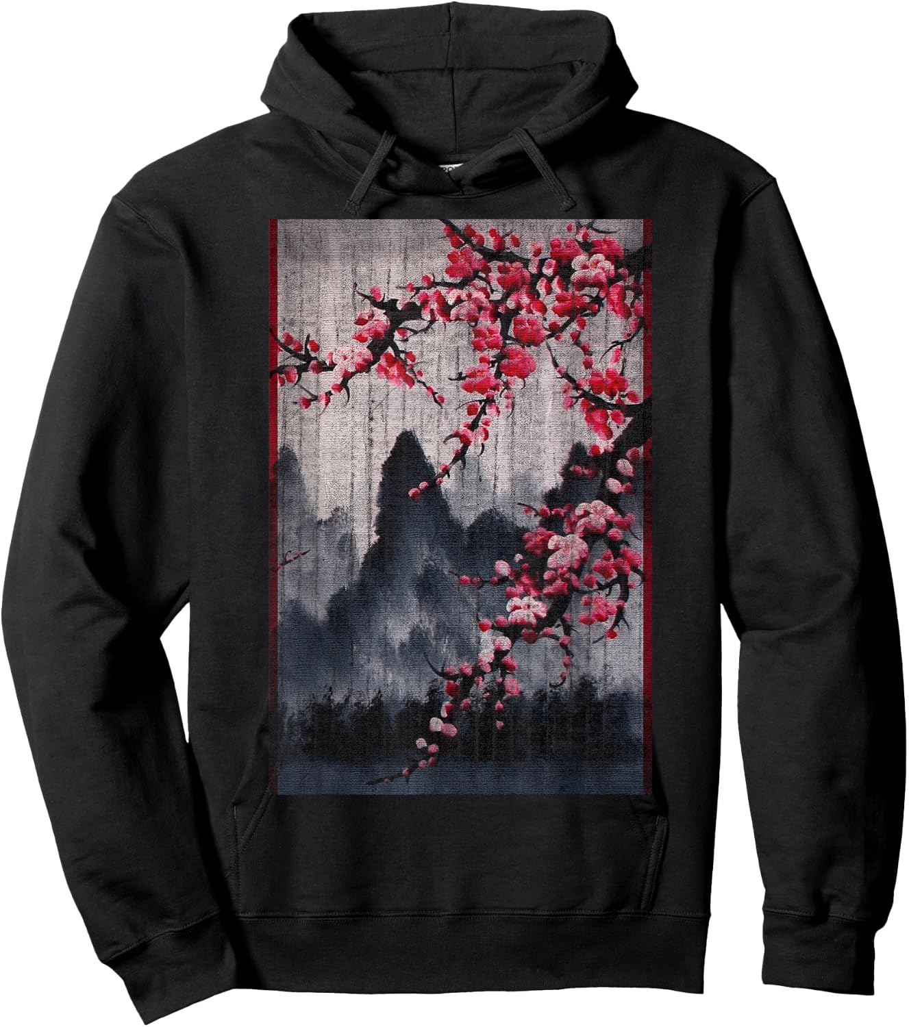 Vintage Cherry Blossom Woodblock Japanese Graphical Art Hoodie - Hoodie | Black