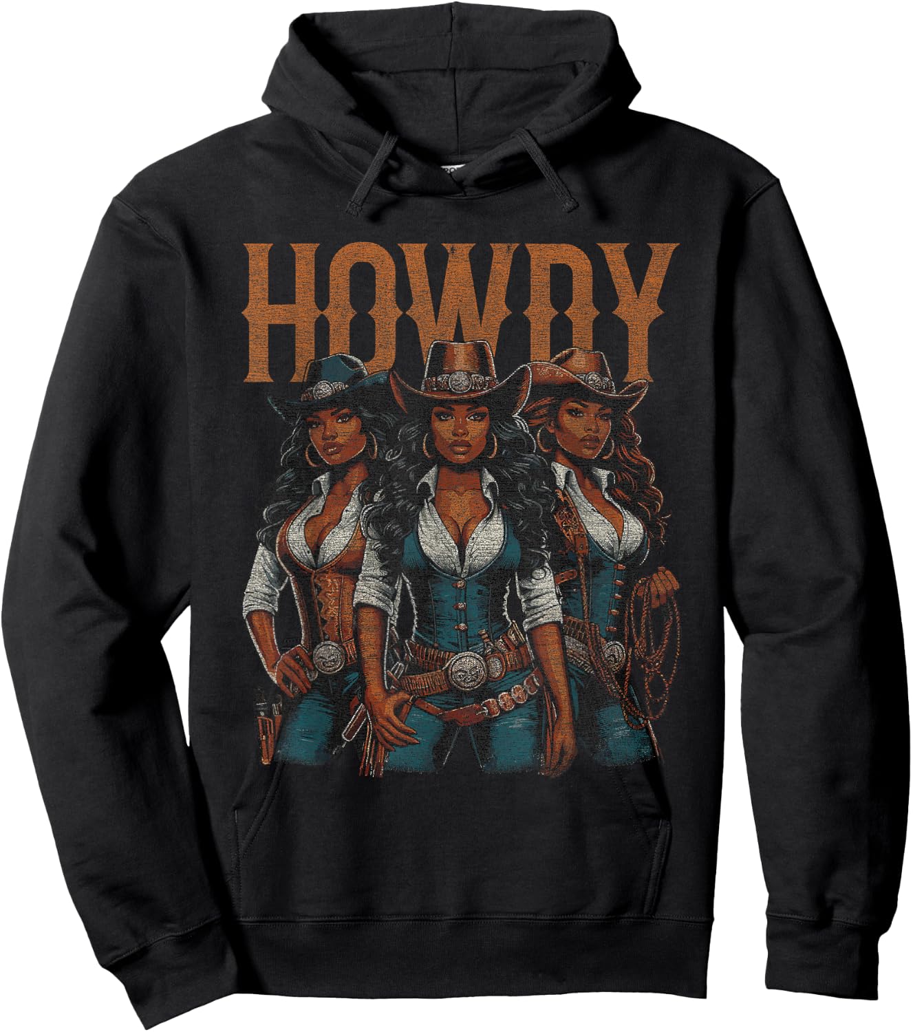 Black African American Cowgirl Western Texas Rodeo Howdy Hoodie - Hoodie | Black