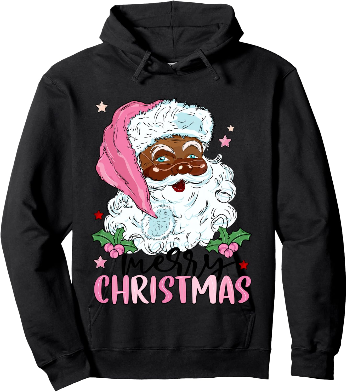 Merry Christmas Santa Claus Black Afro African American Xmas Hoodie - Hoodie | Black