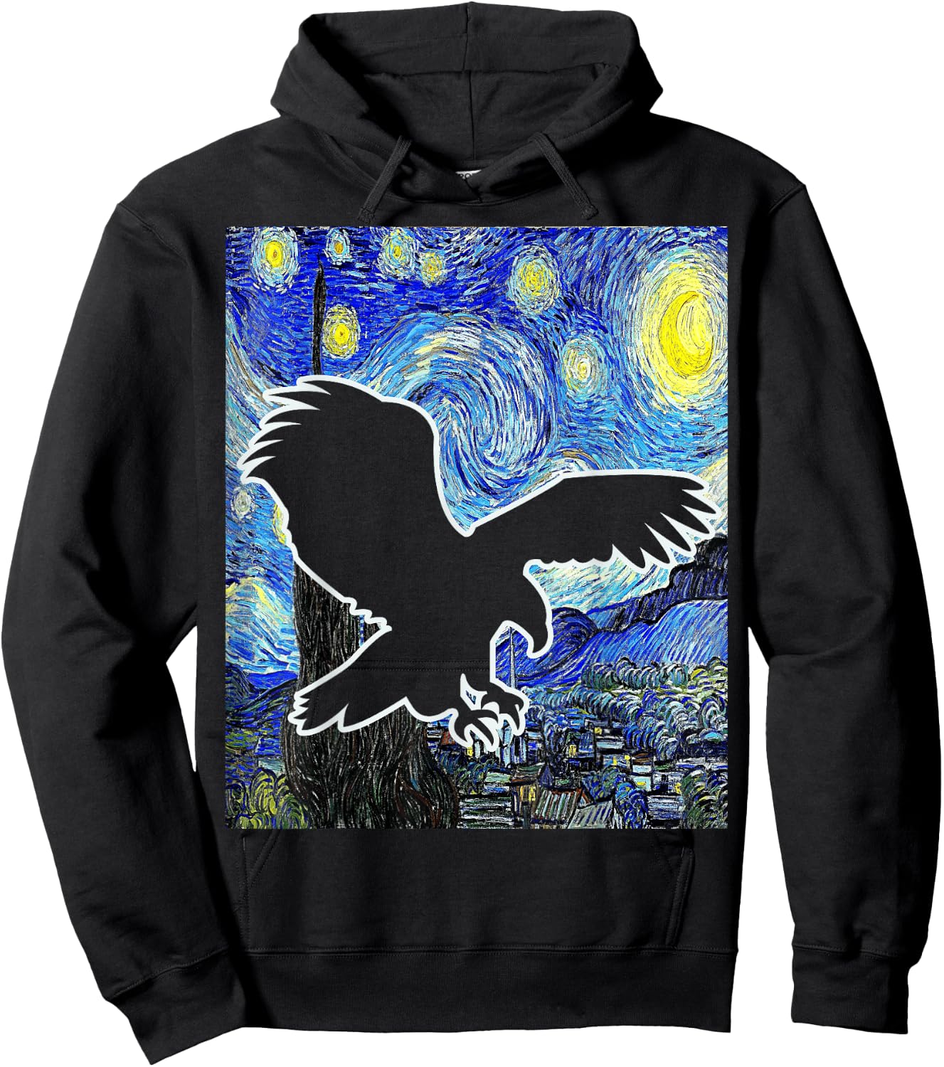Eagle Starry Night Eagle Lover Van Gogh Eagle Birdwatching Hoodie - Hoodie | Black