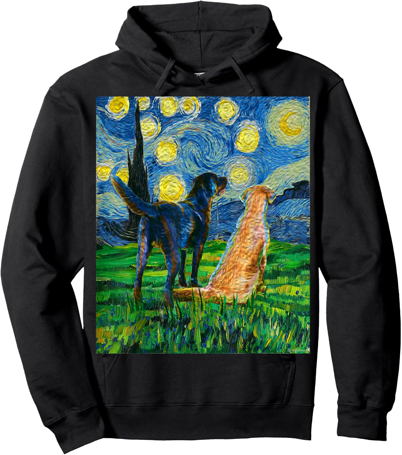 Gift Labrador Retriever Owner Dog Lover Art Van Gogh Women Hoodie - Hoodie | Black