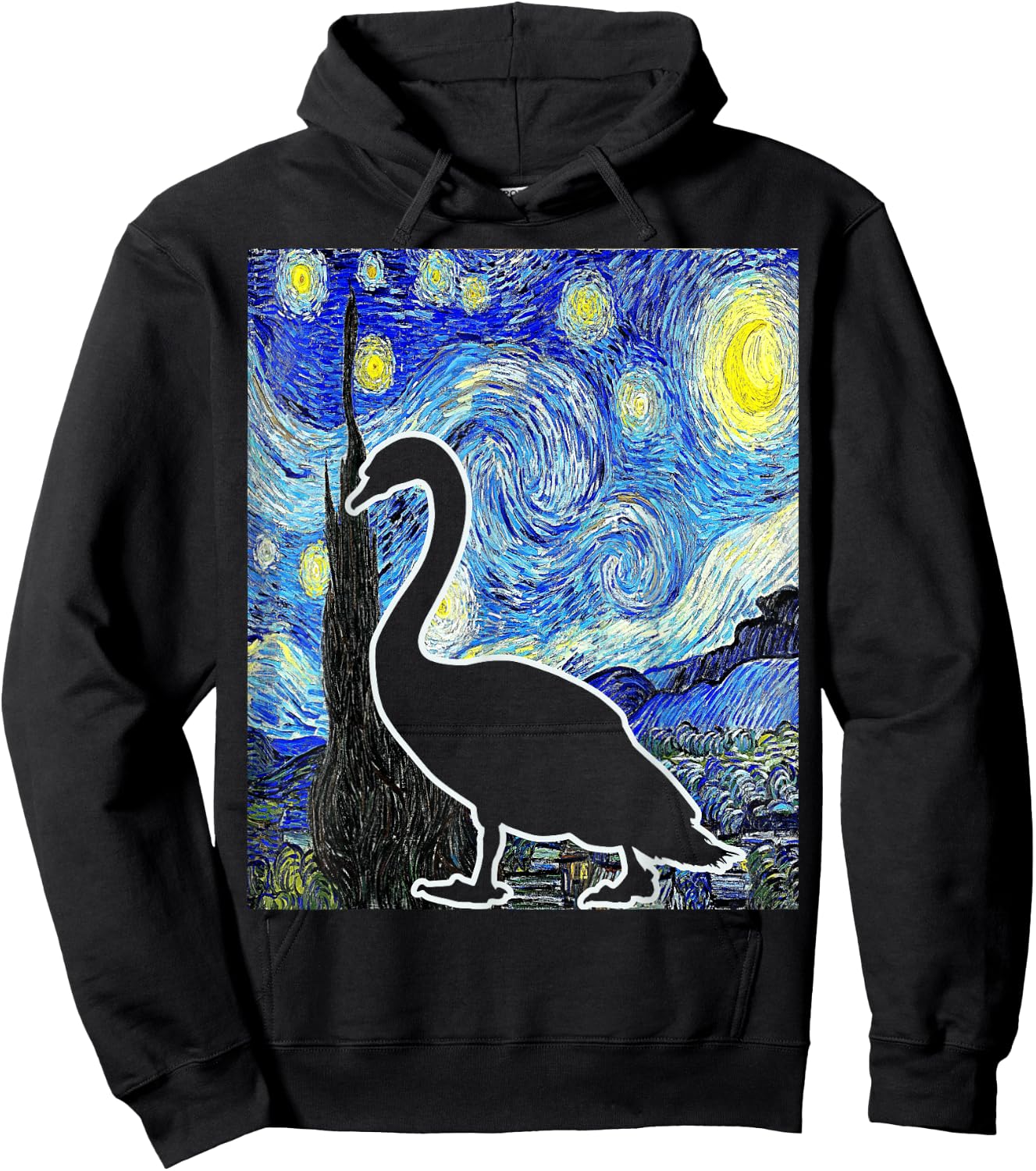 Swan Starry Night Swan Van Gogh Birdwatching Ornithology Hoodie - Hoodie | Black