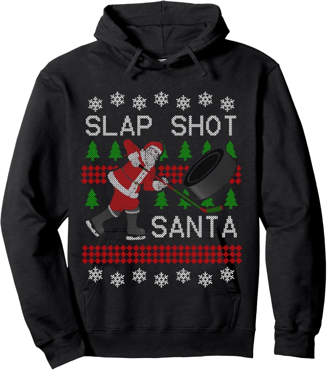 Funny Santa Hockey Ugly Christmas Sweater - Santa Hoodie - Hoodie | Black