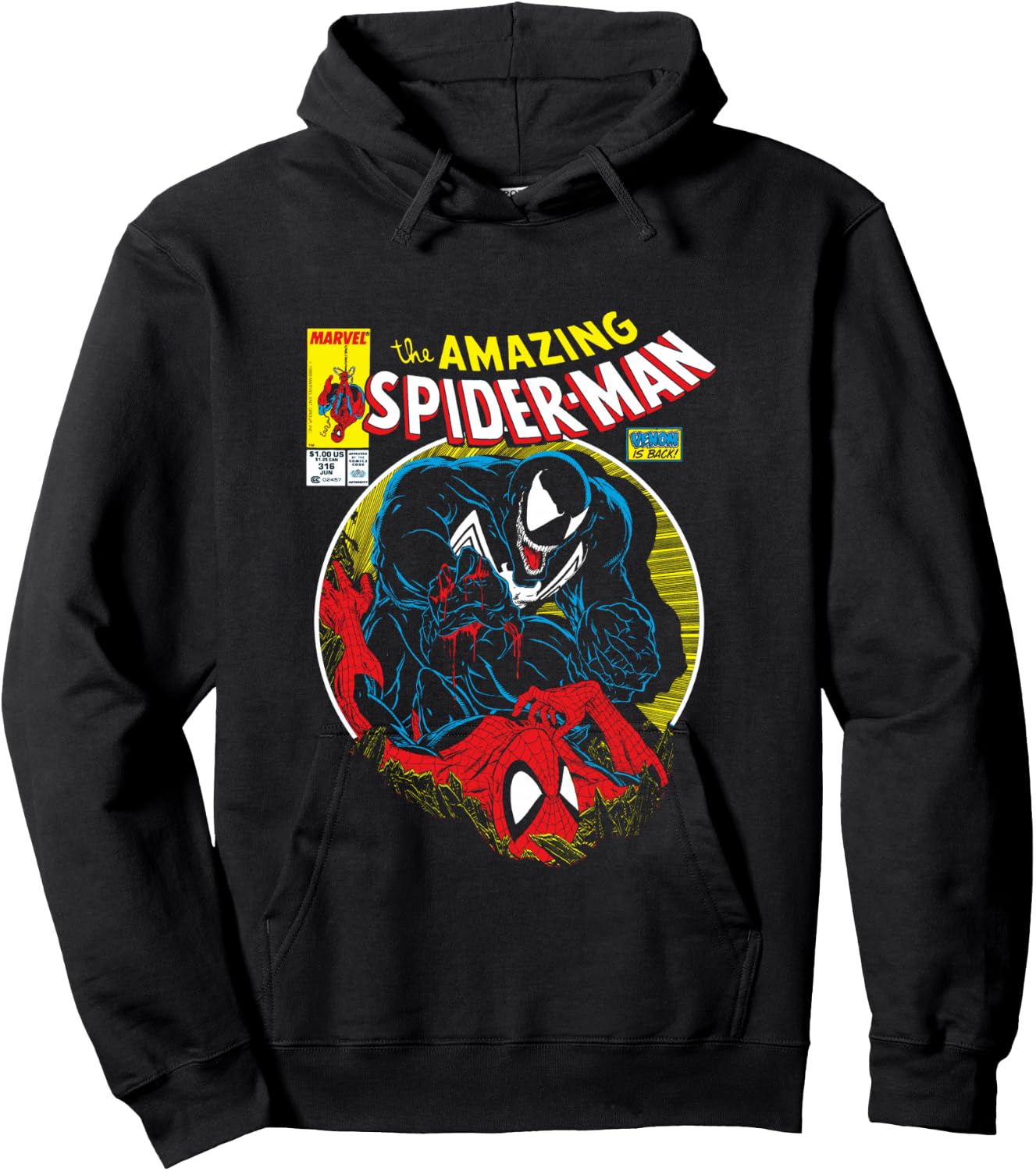 Marvel Spider-Man VS Venom Bloody Battle Comic Cover Hoodie - Hoodie | Black