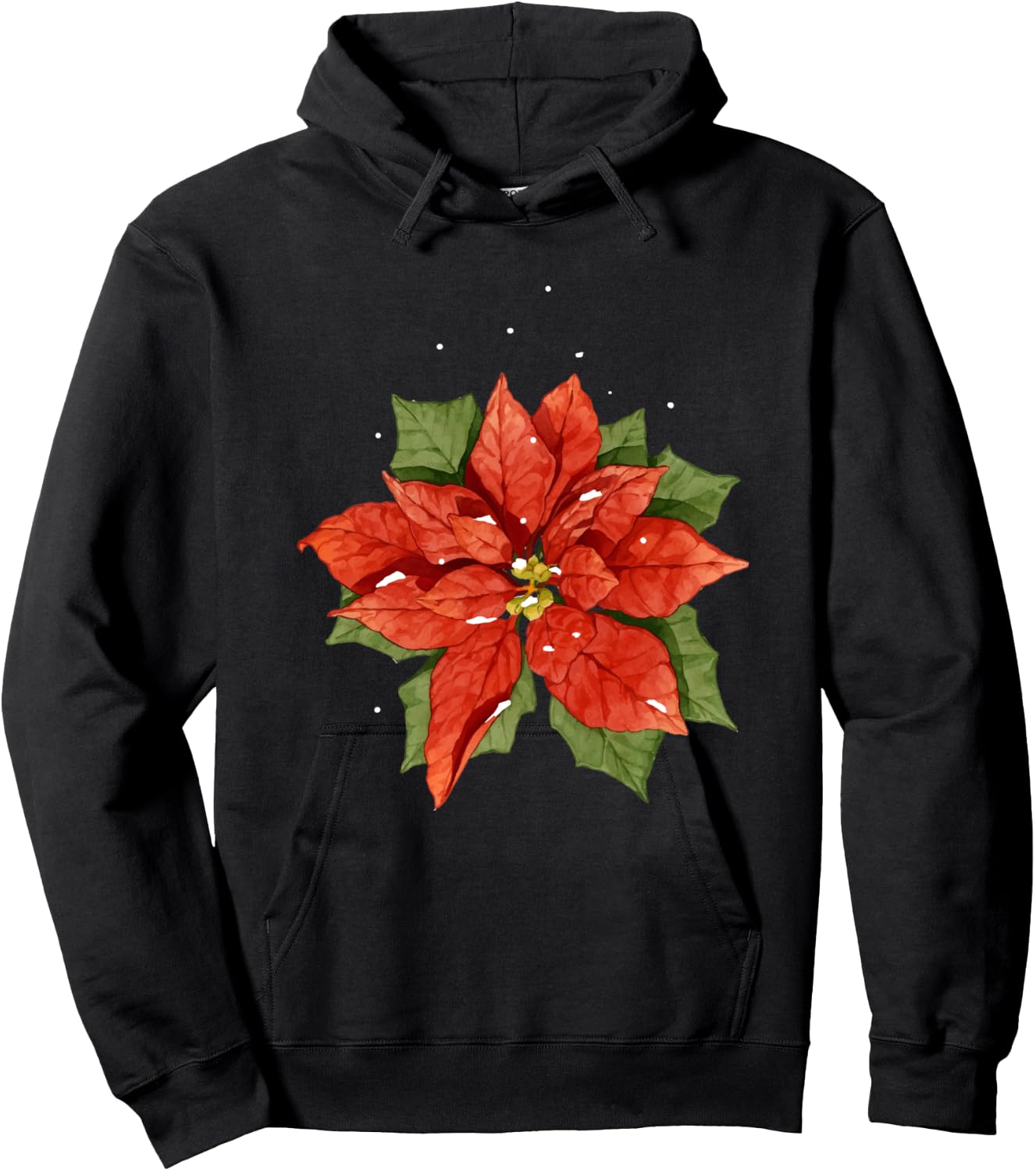 Poinsettia Watercolor Flower Holiday Christmas Gift Hoodie - Hoodie | Black