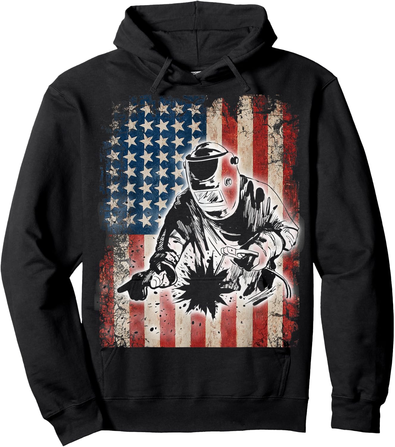 Welder American Flag USA Patriotic Welder Gift Hoodie - Hoodie | Black