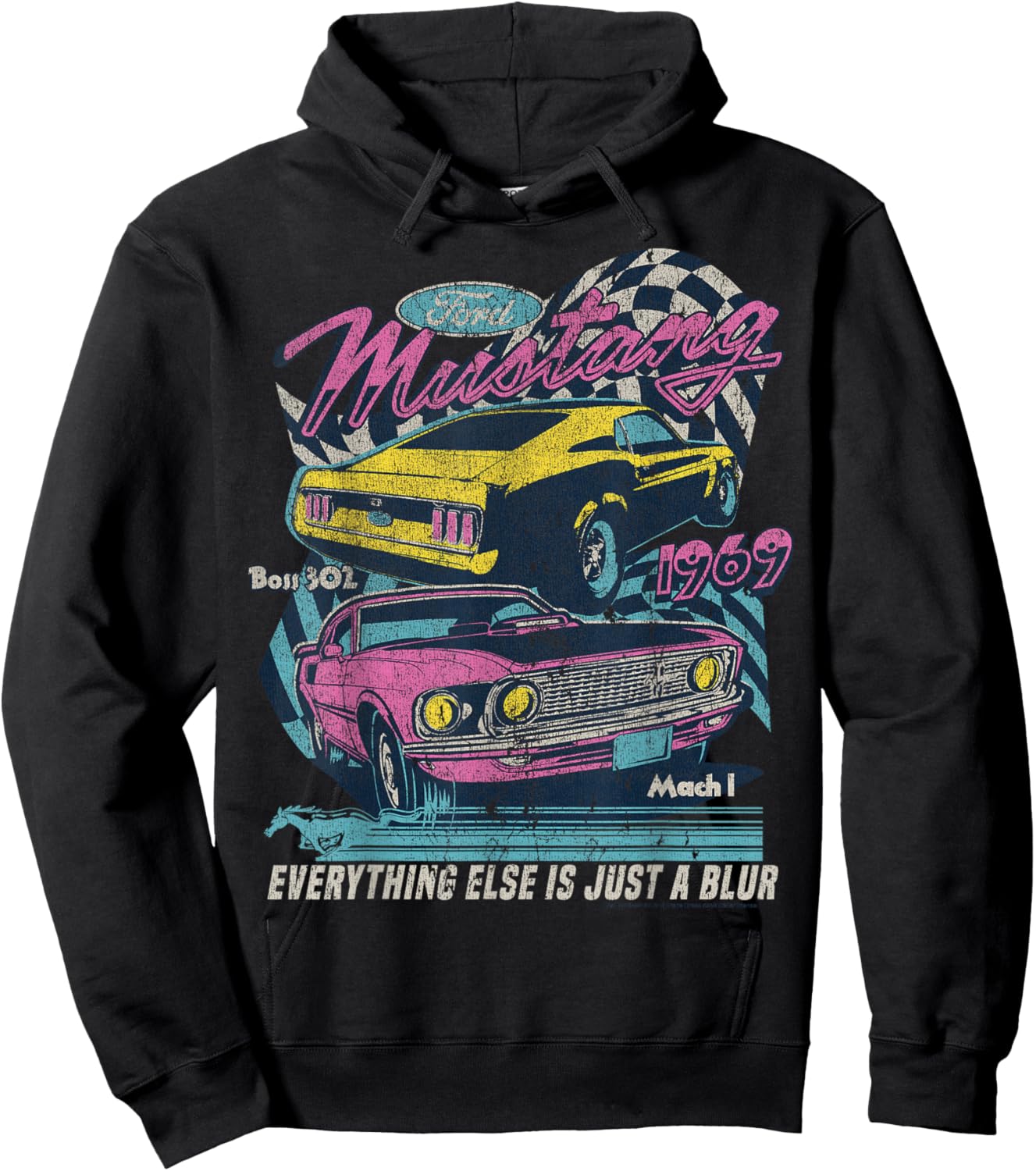 Ford - Vintage Mustang Mach 1 1969 Boss 302 Just A Blur Hoodie - Hoodie | Black