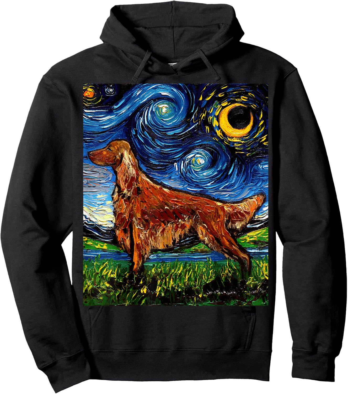 Irish Setter Starry Night Impressionist Dog Art by Aja Hoodie - Hoodie | Black