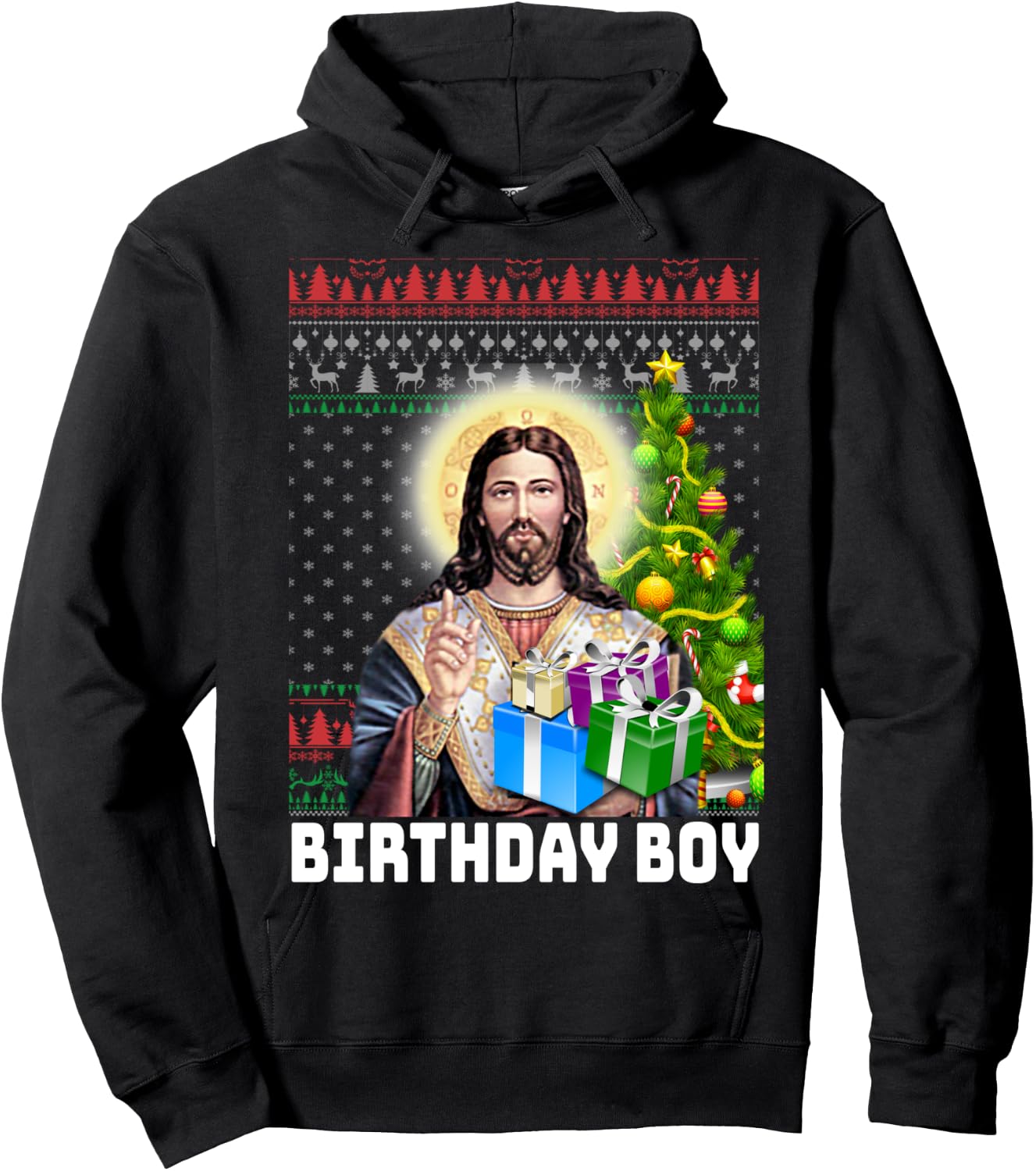 Jesus Birthday Boy Christmas Xmas Holiday Funny Ugly Sweater Hoodie - Hoodie | Black