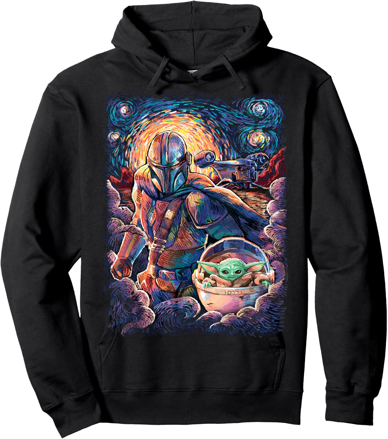 Star Wars The Mandalorian & The Child Starry Night Style Hoodie - Hoodie | Black
