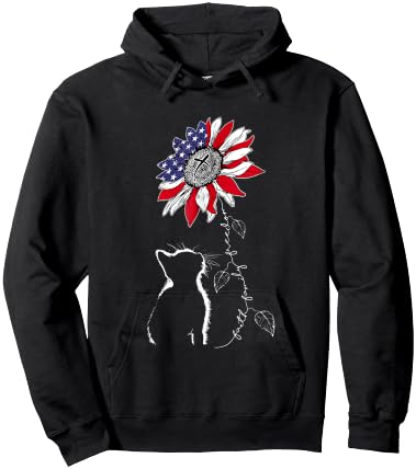 Women Cat Sunflower 4th of July Faith Freedom Patriotic Hoodie - Hoodie | Black