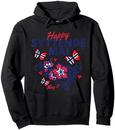 Happy Syttende Mai 17 May Norway Rosemaling Butterflies Flag Hoodie - Hoodie | Black