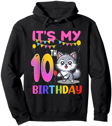 10th Birthday Wolf 10 Year Old Birthday Party Wolves Lover Hoodie - Hoodie | Black