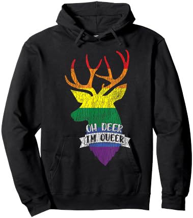 Vintage Rainbow Oh Deer I'm Queer Pride Lesbian Gay LGBTQ Hoodie - Hoodie | Black