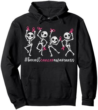 Pink Ribbon Breast Cancer Awareness Skeleton Women Men Kids Hoodie - Hoodie | Black