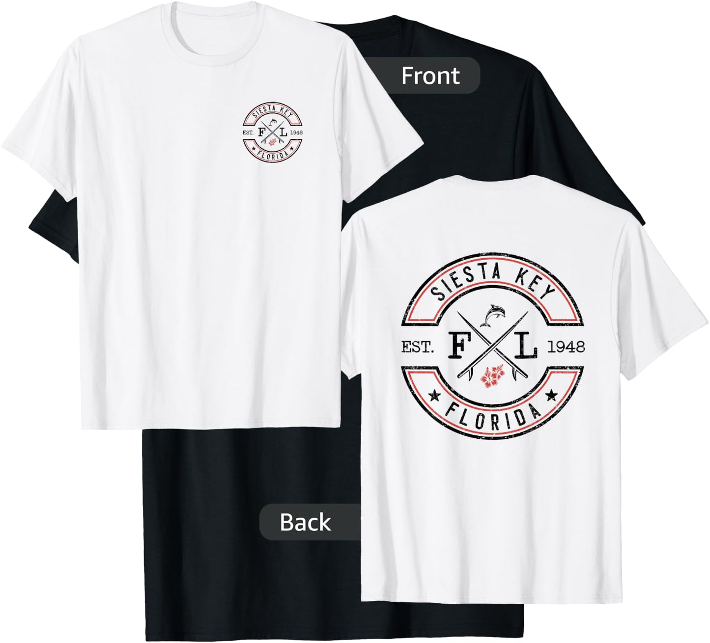 Siesta Key Florida FL Retro Surfer Front & Back T-Shirt - T-Shirt | Black