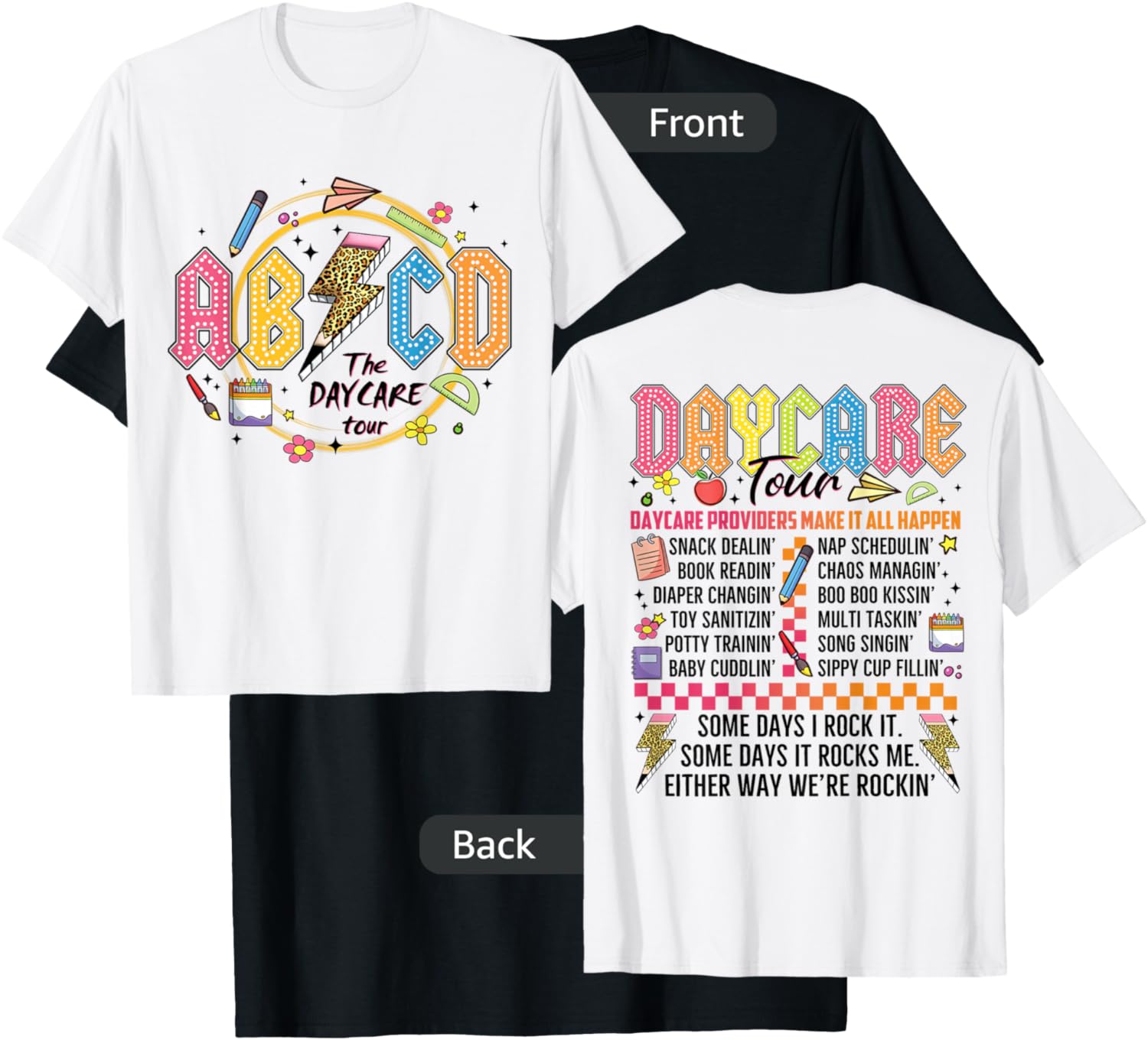 Funny ABCD Daycare Tour Retro Rockin' Back To School Gift T-Shirt - T-Shirt | Black
